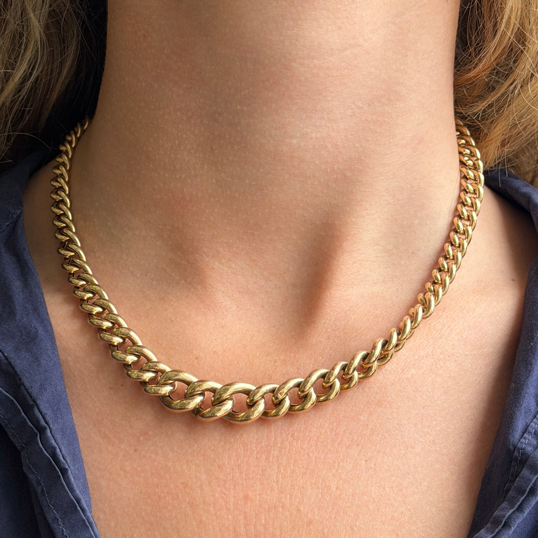 Vintage 14K Gold Graduated Link & 18K Gold Swivel Clasp Necklace 17"