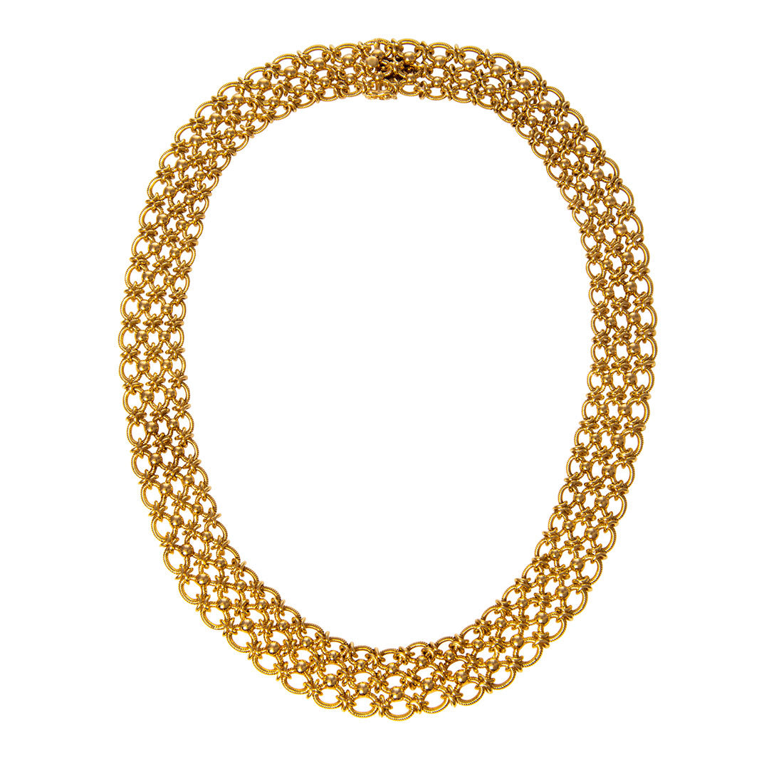 Estate French 18K Yellow Gold Woven Mixed Link Necklace