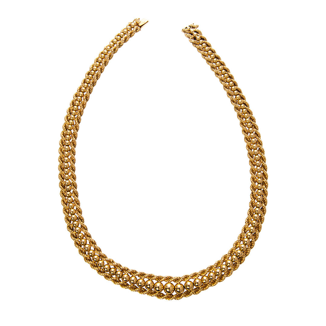 Estate French 18K Gold Graduated Bead Rope Necklace