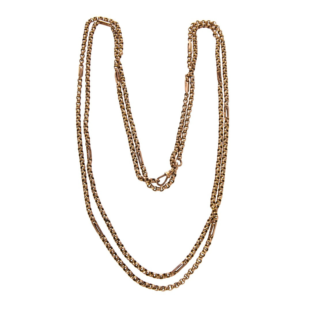 Victorian 9K Gold Mixed Link Guard Chain Necklace 60″