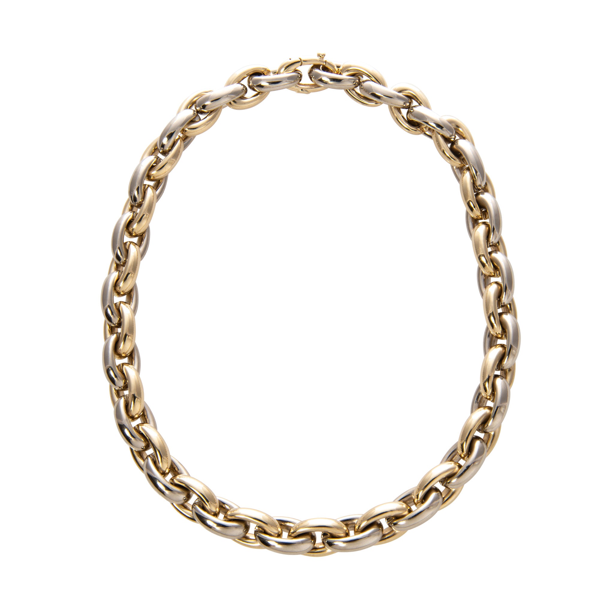 Estate Italian 14K Gold Two Tone Oval Link Necklace