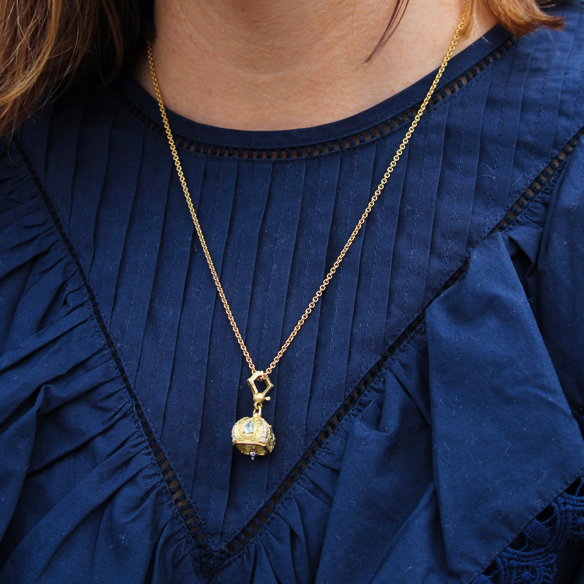 Paul Morelli Meditation Bell Chain Necklace 20", Paul Morelli Aquamarine & Diamond Raja Meditation Bell 11mm