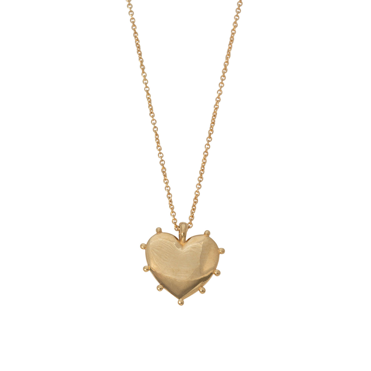 18K Yellow Gold Beaded Heart Pendant Adjustable Necklace