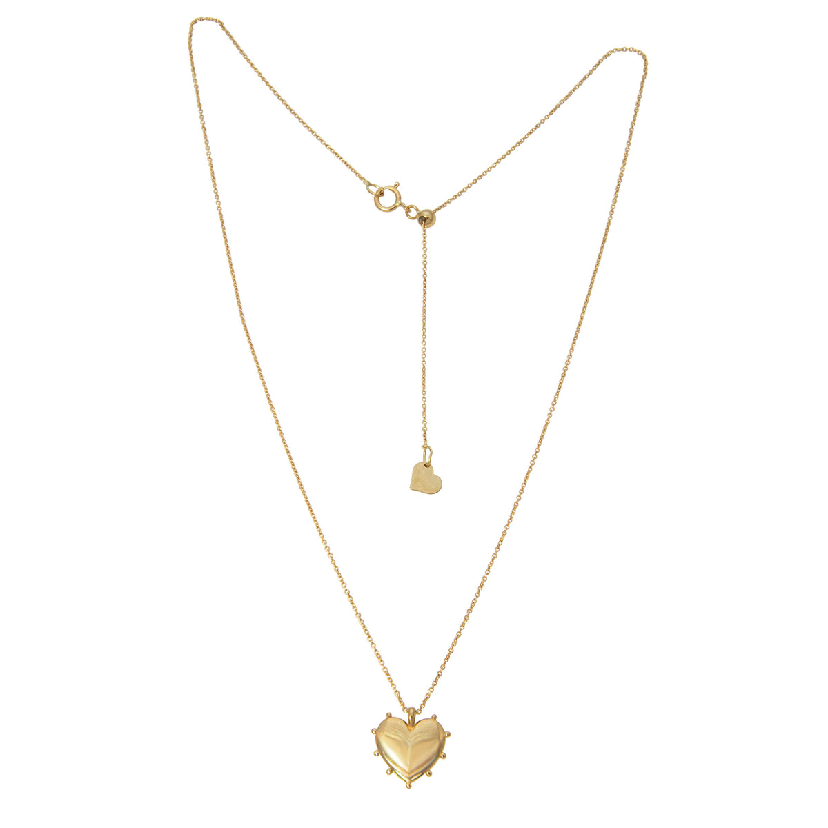 18K Yellow Gold Beaded Heart Pendant Adjustable Necklace