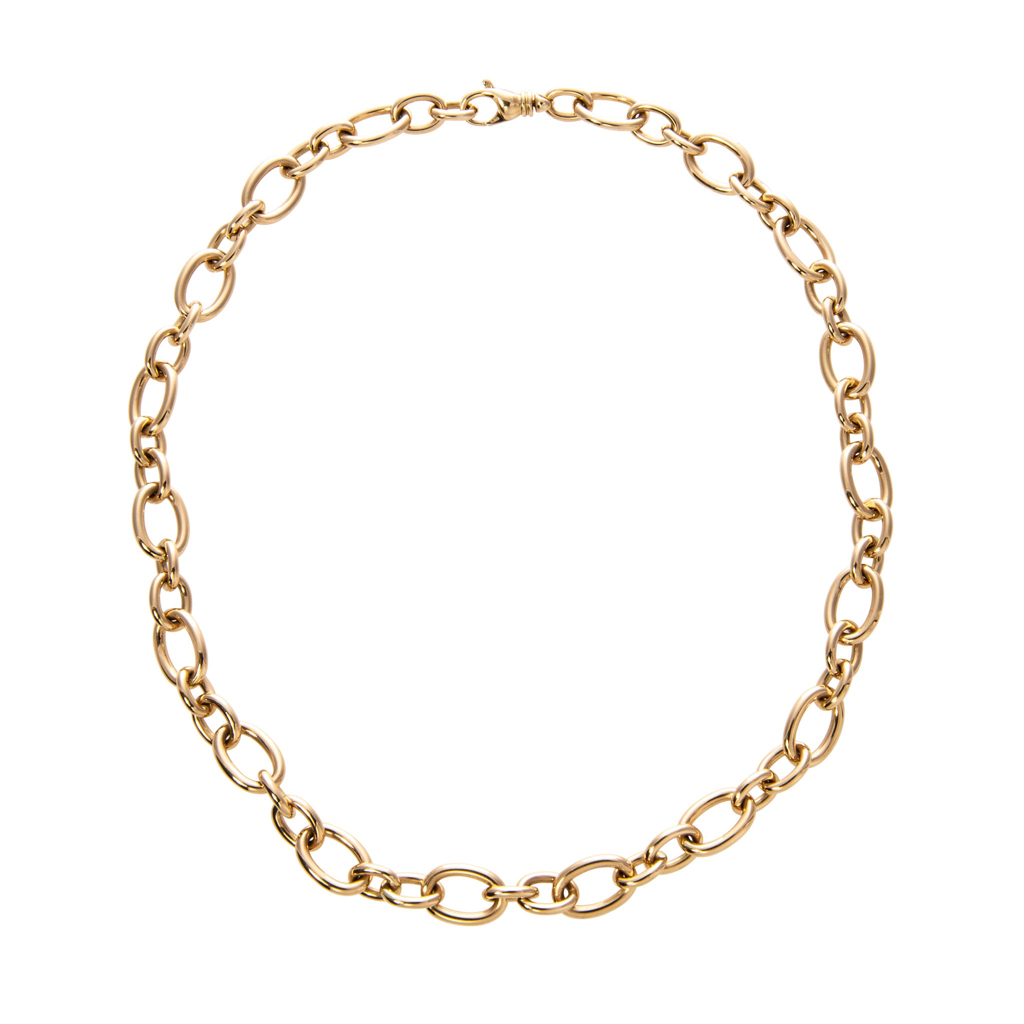 18K Yellow Gold Italian Mixed Oval Link Necklace
