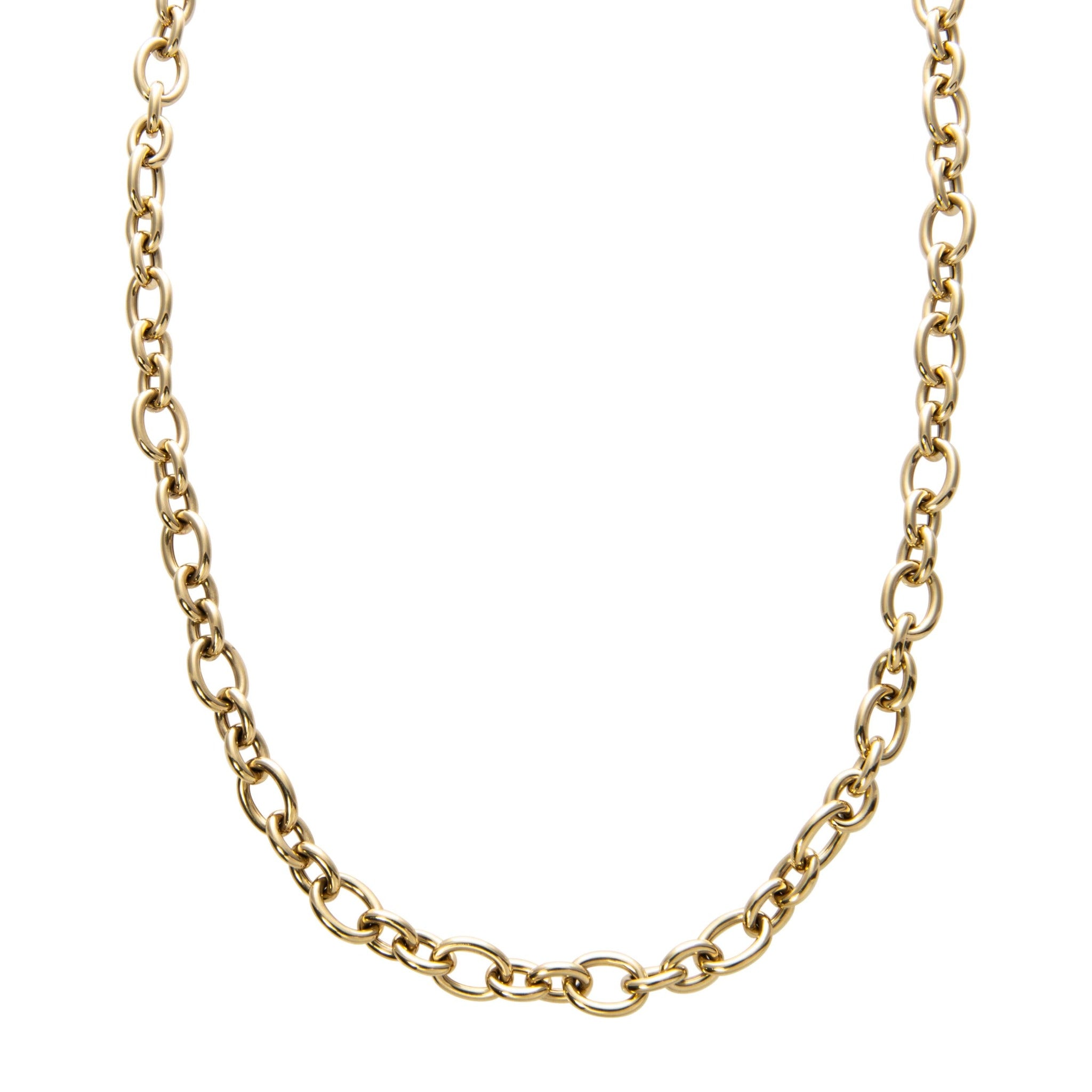 18K Yellow Gold Polished Mixed Round Link Necklace 24"