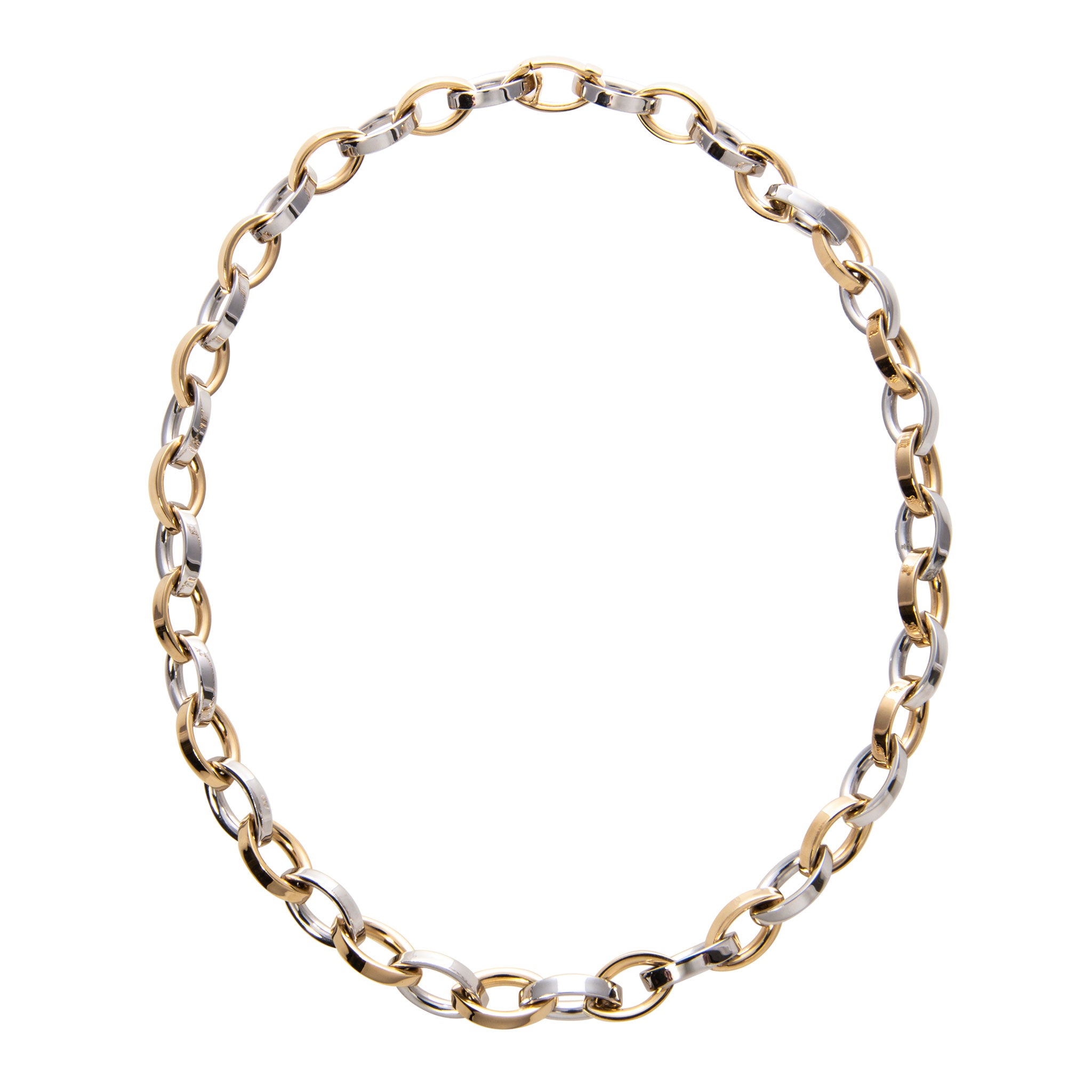 14K Gold Two Tone Italian Marquise Link Necklace