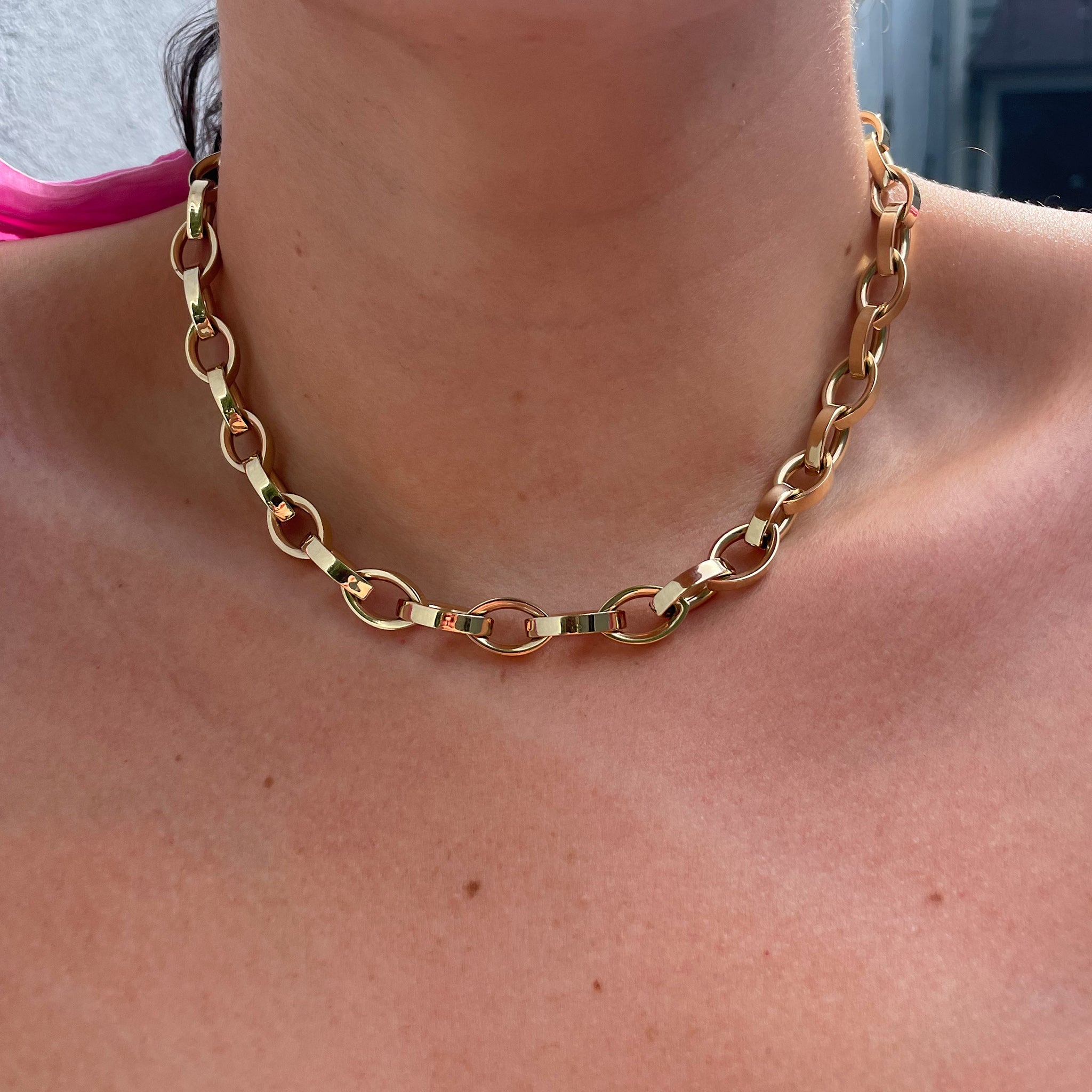14K Yellow Gold Italian Marquise Link Necklace
