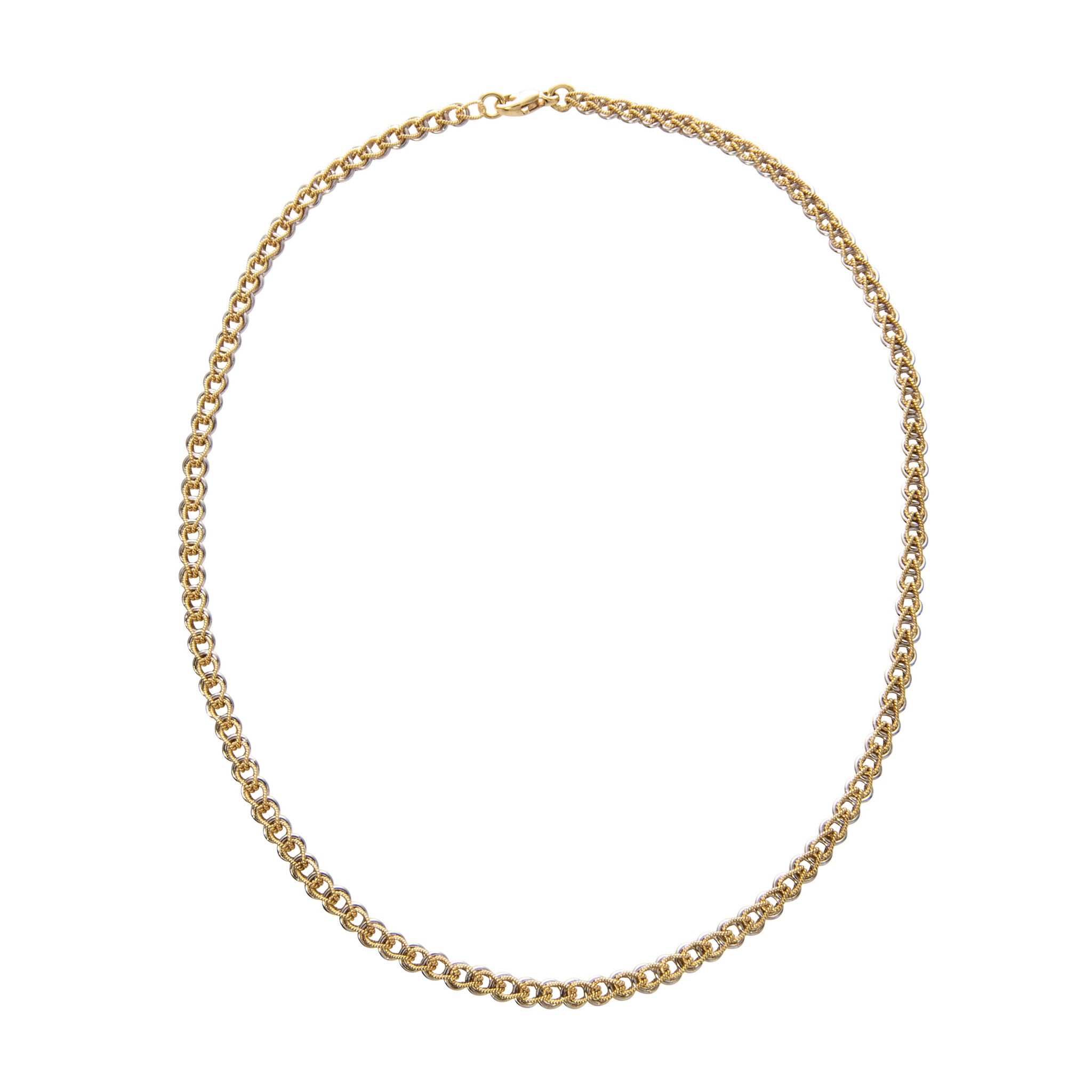 18K Gold Two Tone Italian Mixed Link Chain Necklace