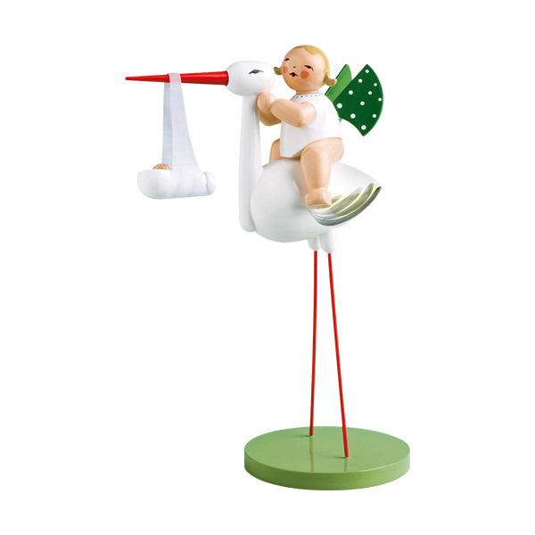 Wendt & Kuhn Stork with Baby Boy Wooden Figurine