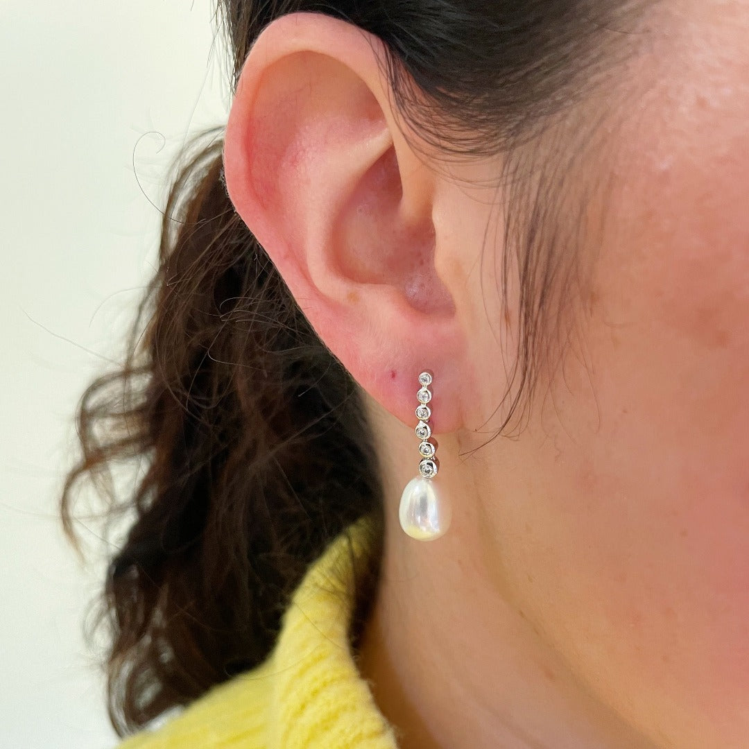 Freshwater Pearl & Diamond 14K White Gold Earrings