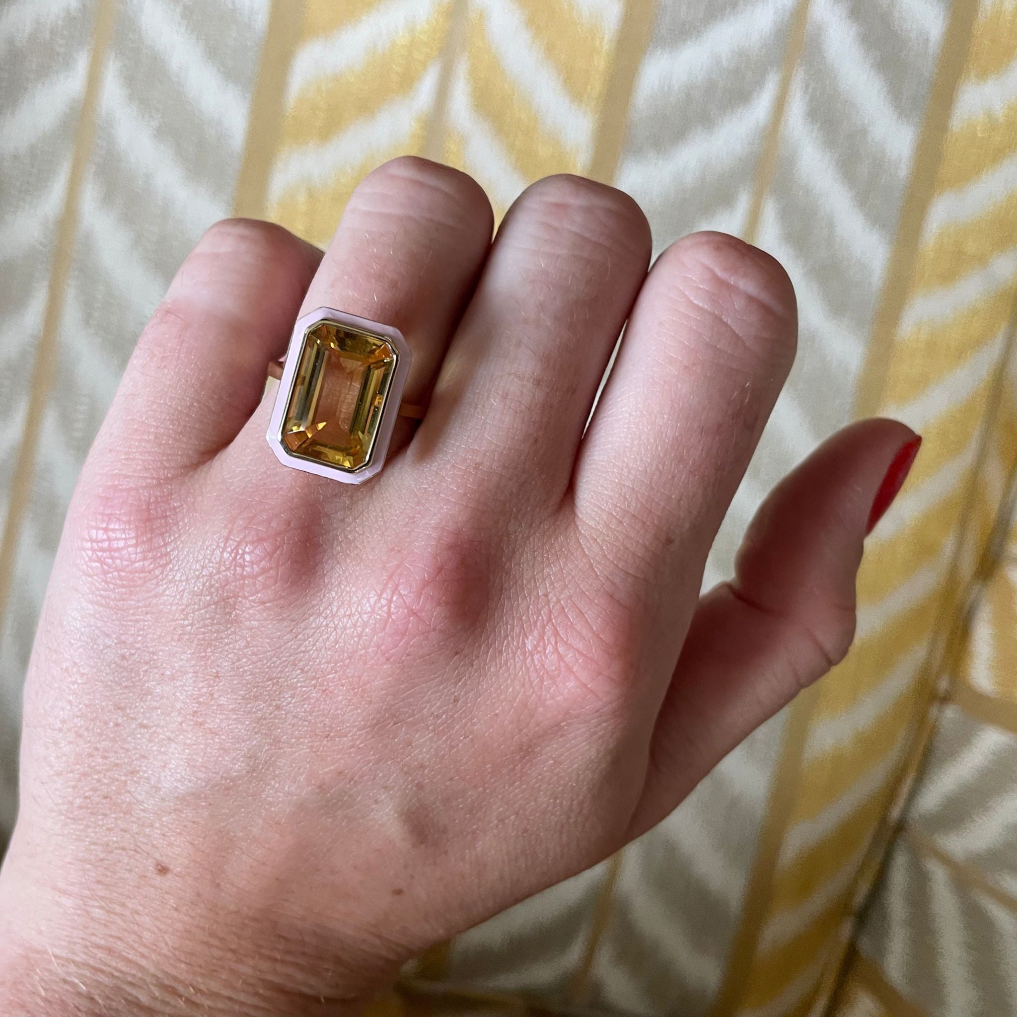 Goshwara Emerald-Cut Citrine & Pink Enamel 18K Gold Ring
