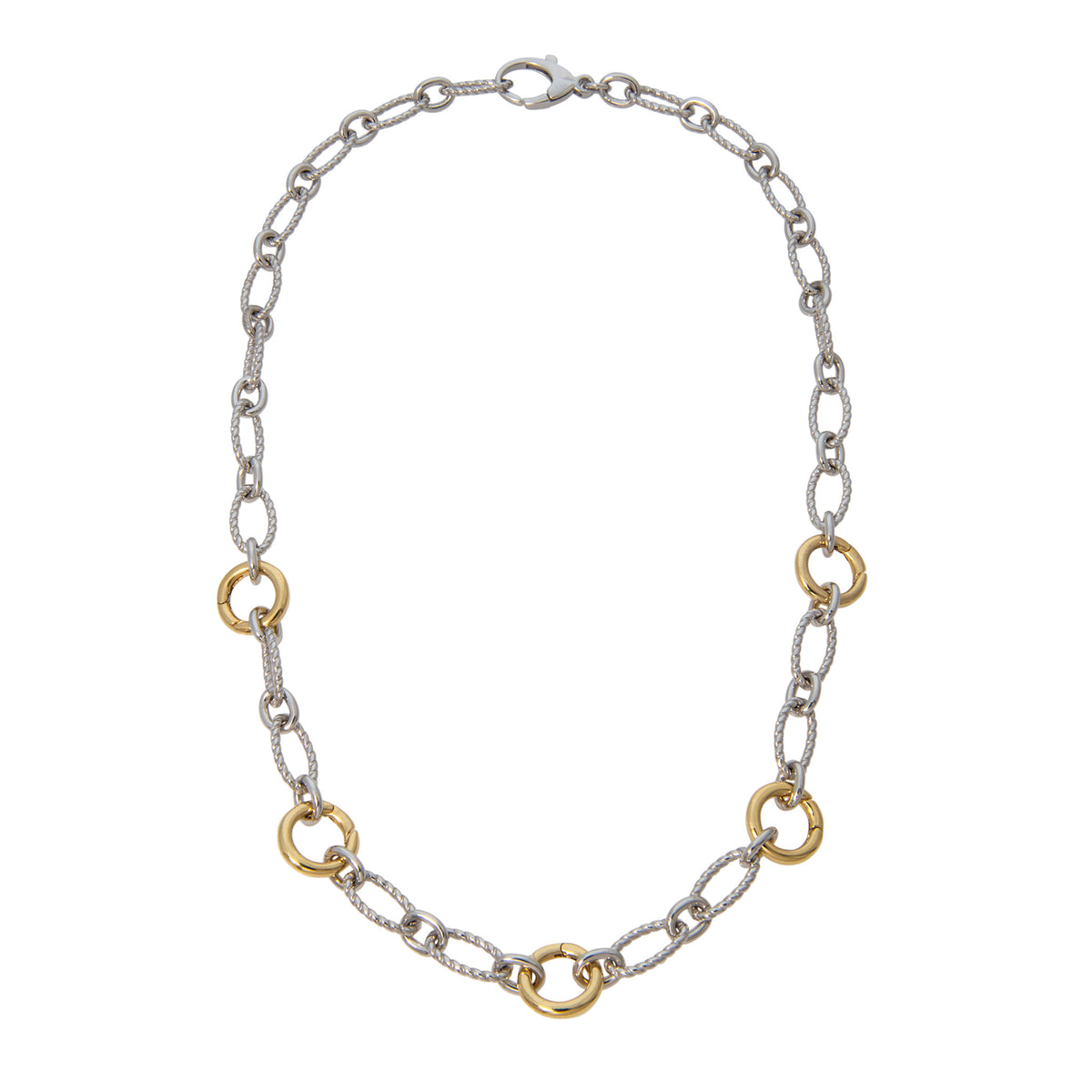Five-Station Charm Holder Mixed Oval Link Two-Tone Necklace
