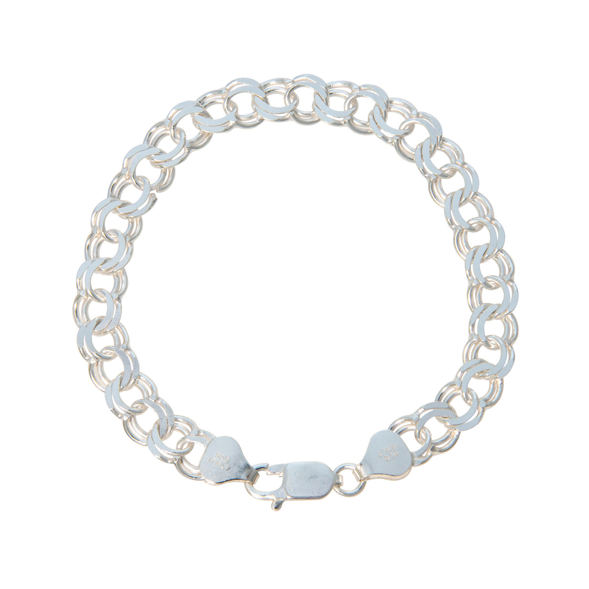 Sterling Silver 7.6mm Double Link Charm Bracelet