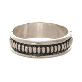 Sterling Silver Ribbed Hinged Cuff Bangle