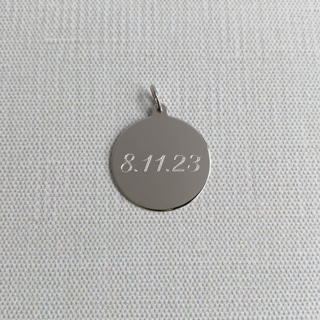Sterling Silver Large Round Disc Charm with machine engraving
