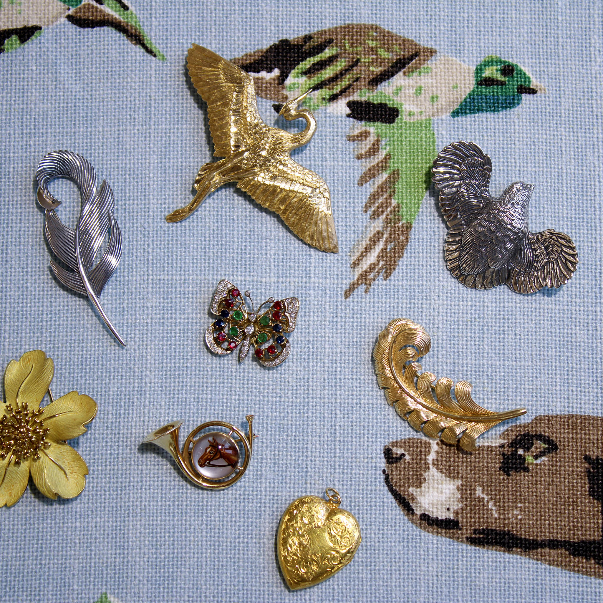 Grainger McKoy Sterling Silver Mallard Feather Pin, Sterling Silver Quail Pin/Pendant