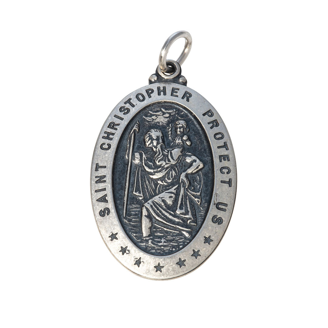 Sterling Silver Antiqued St. Christopher Medal Pendant
