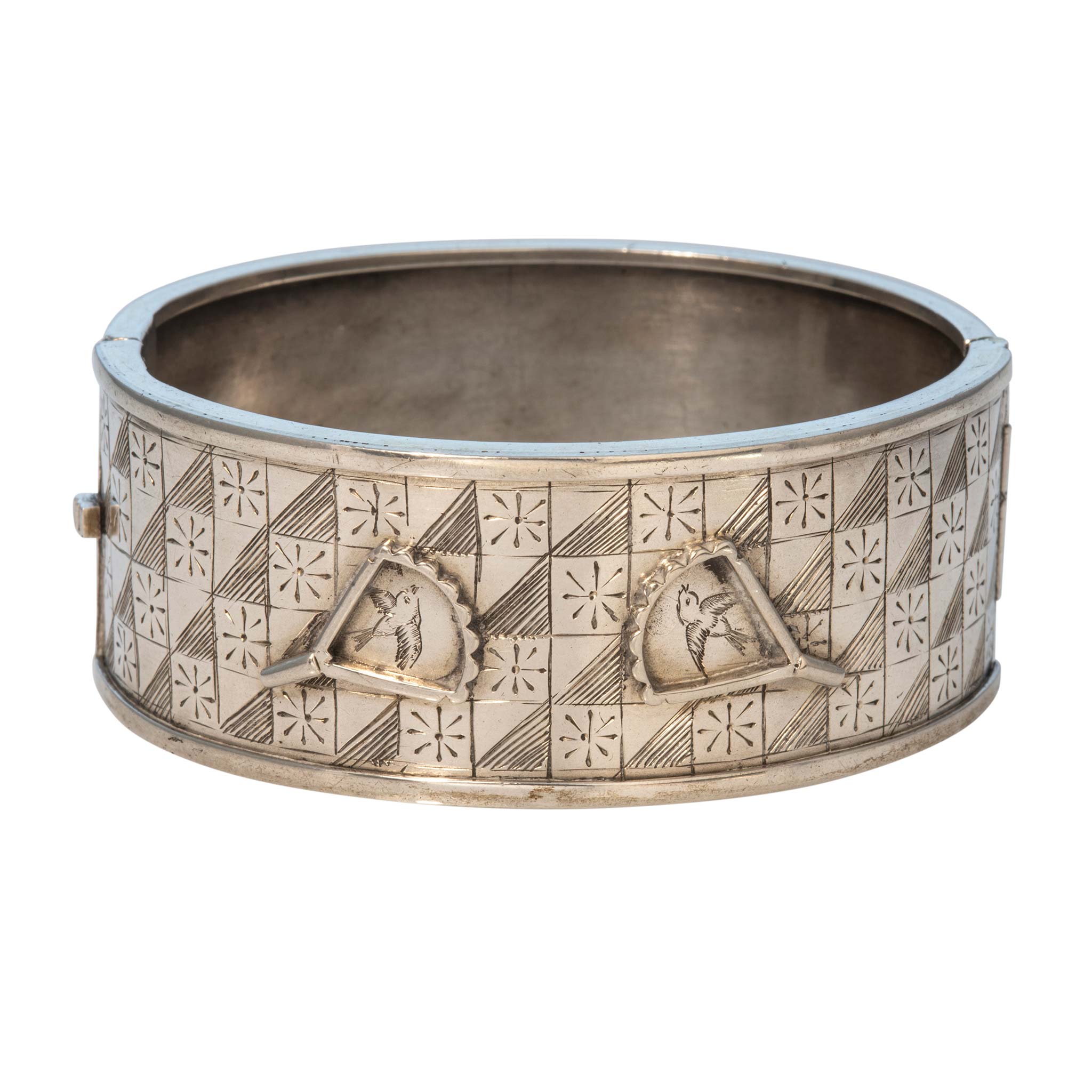 Victorian Engraved Sterling Silver Wide Bangle