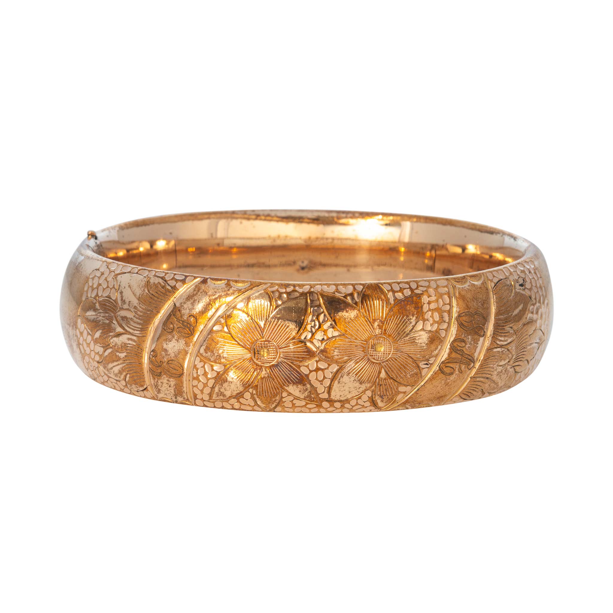 Vintage Floral Gold-Filled Wide Bangle