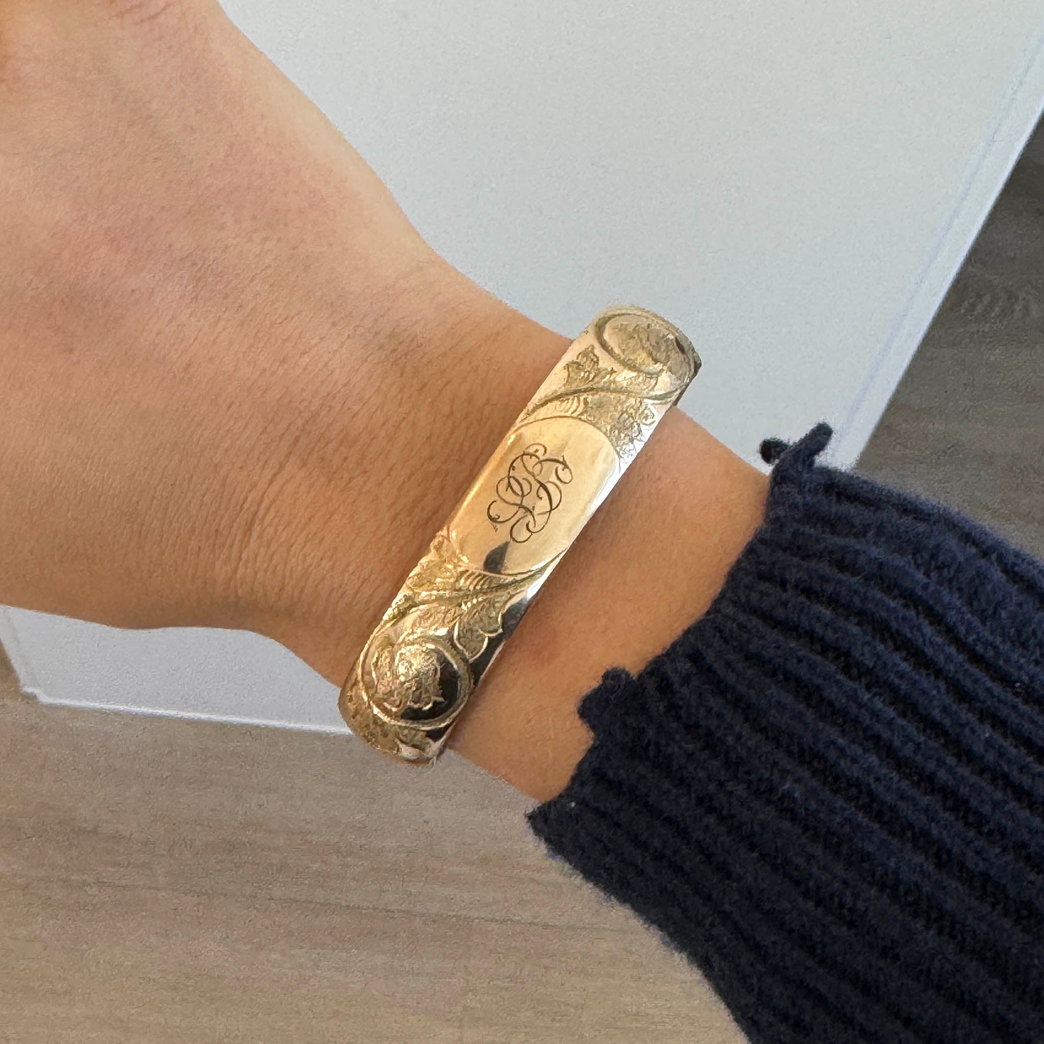 Vintage Floral Scroll Gold-Filled Bangle