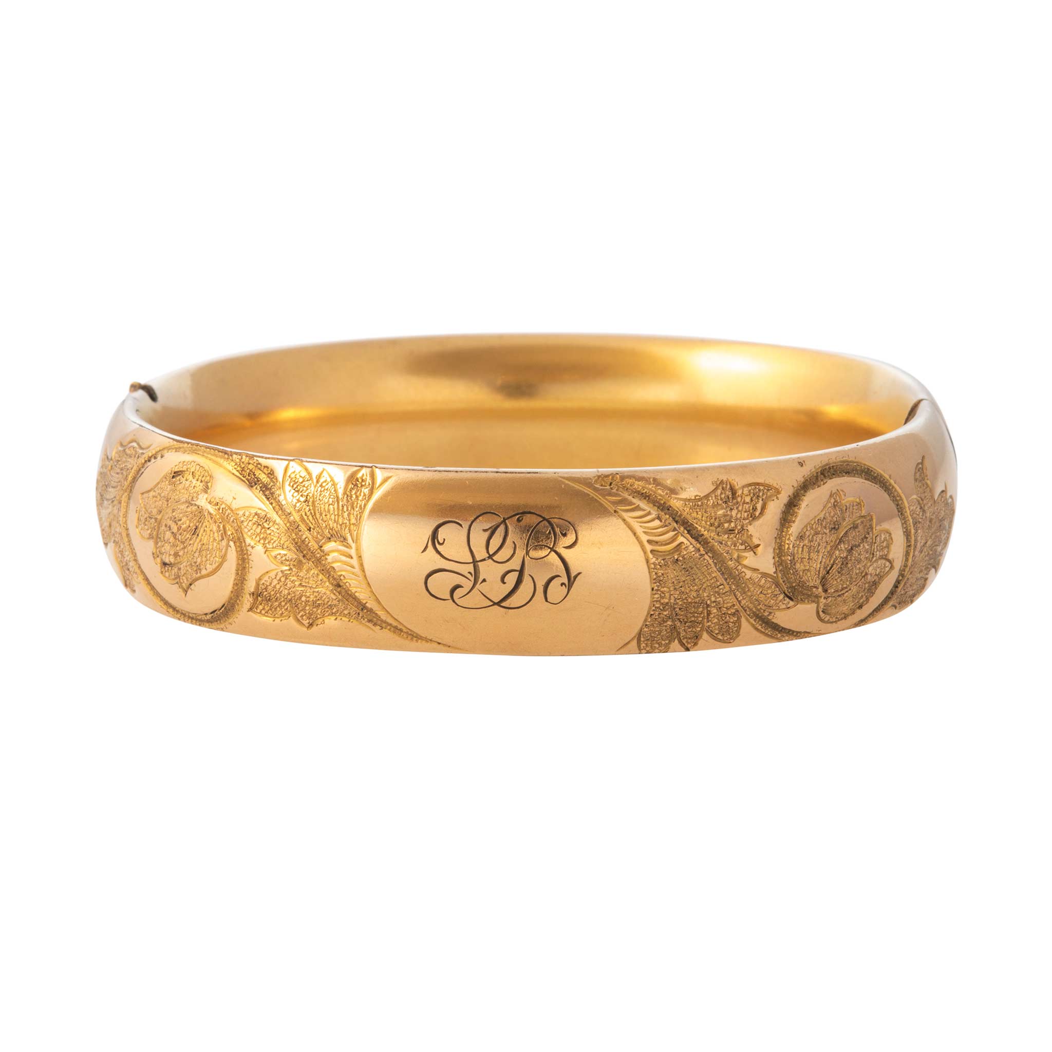 Vintage Floral Scroll Gold-Filled Bangle