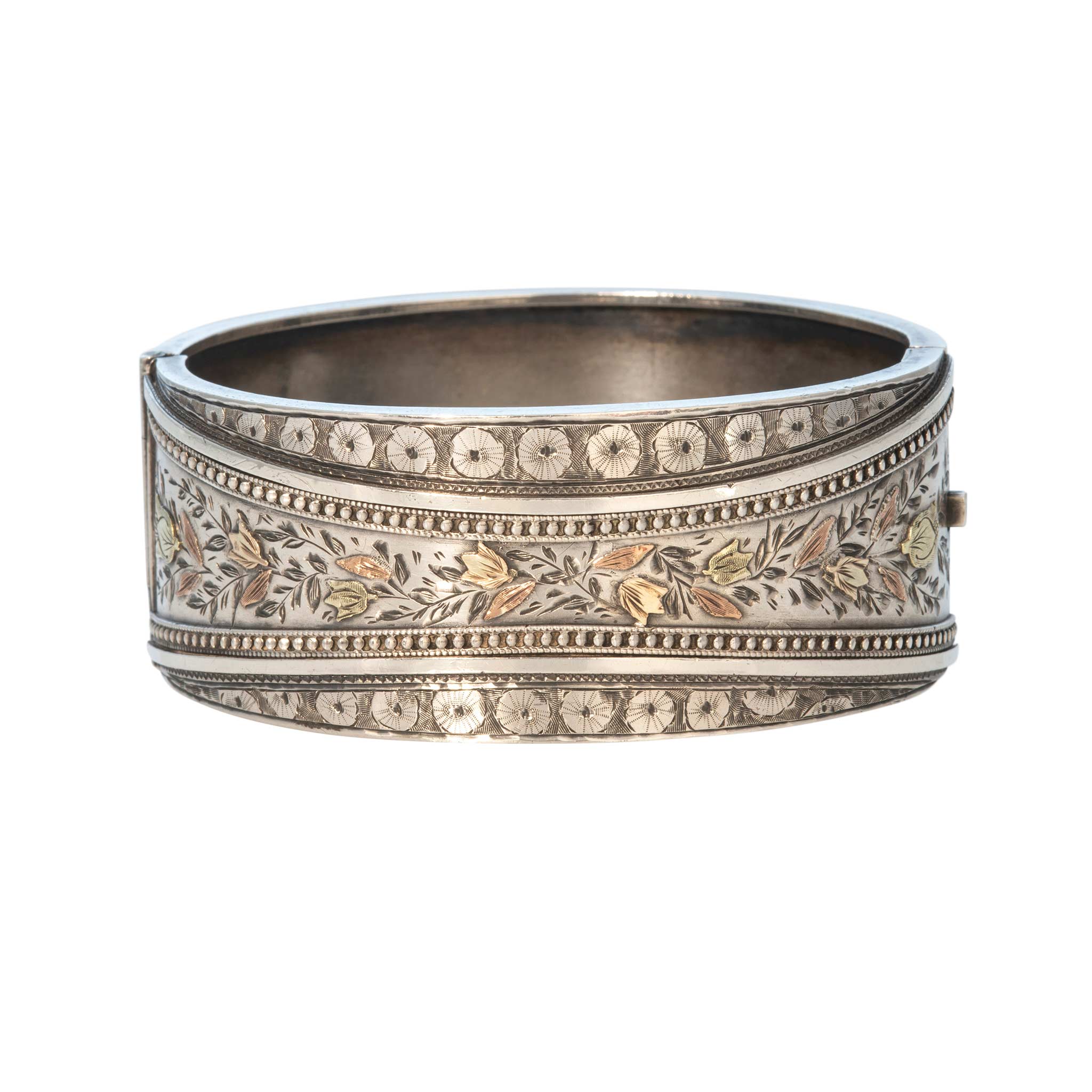 Victorian Aesthetic Gold Overlay Sterling Silver Wide Bangle