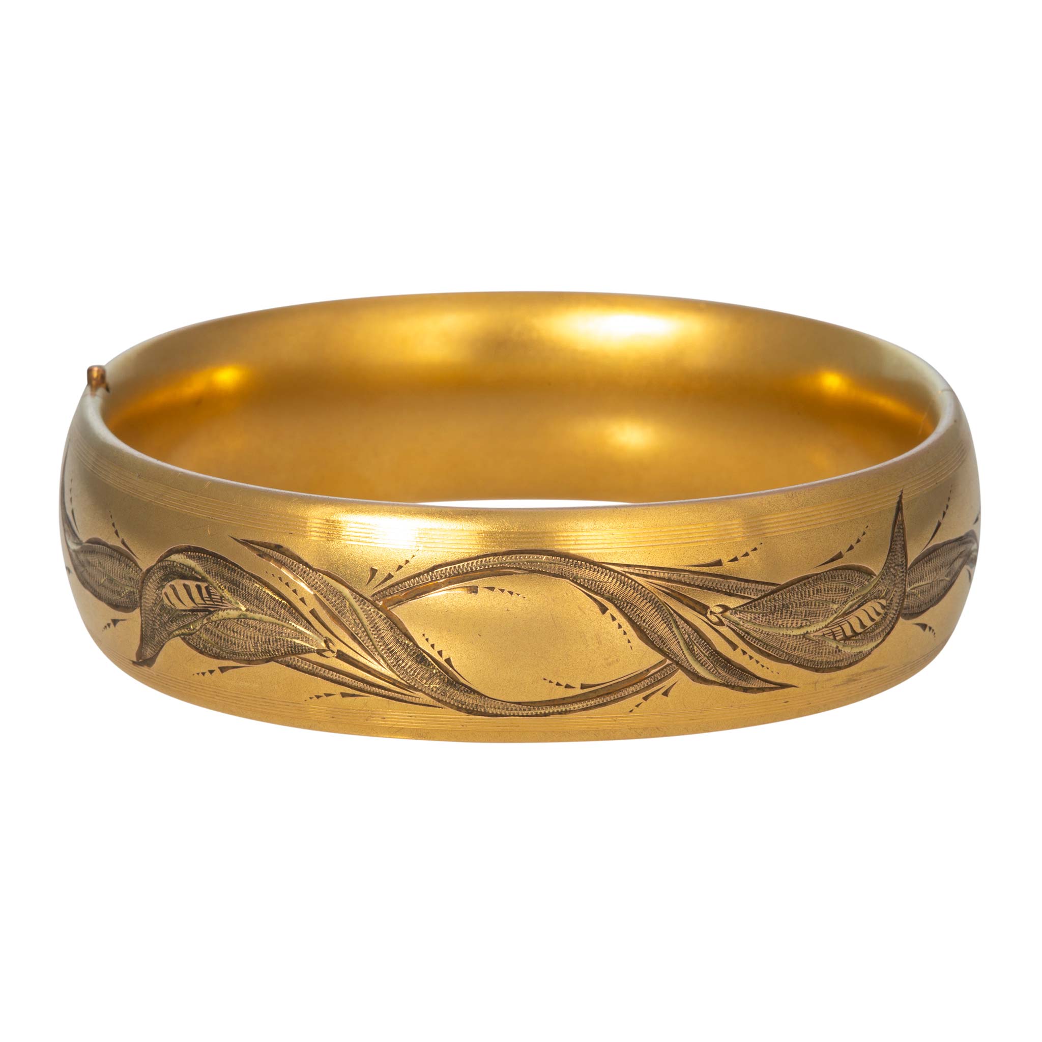Vintage Floral Matte-Finish Gold-Filled Bangle