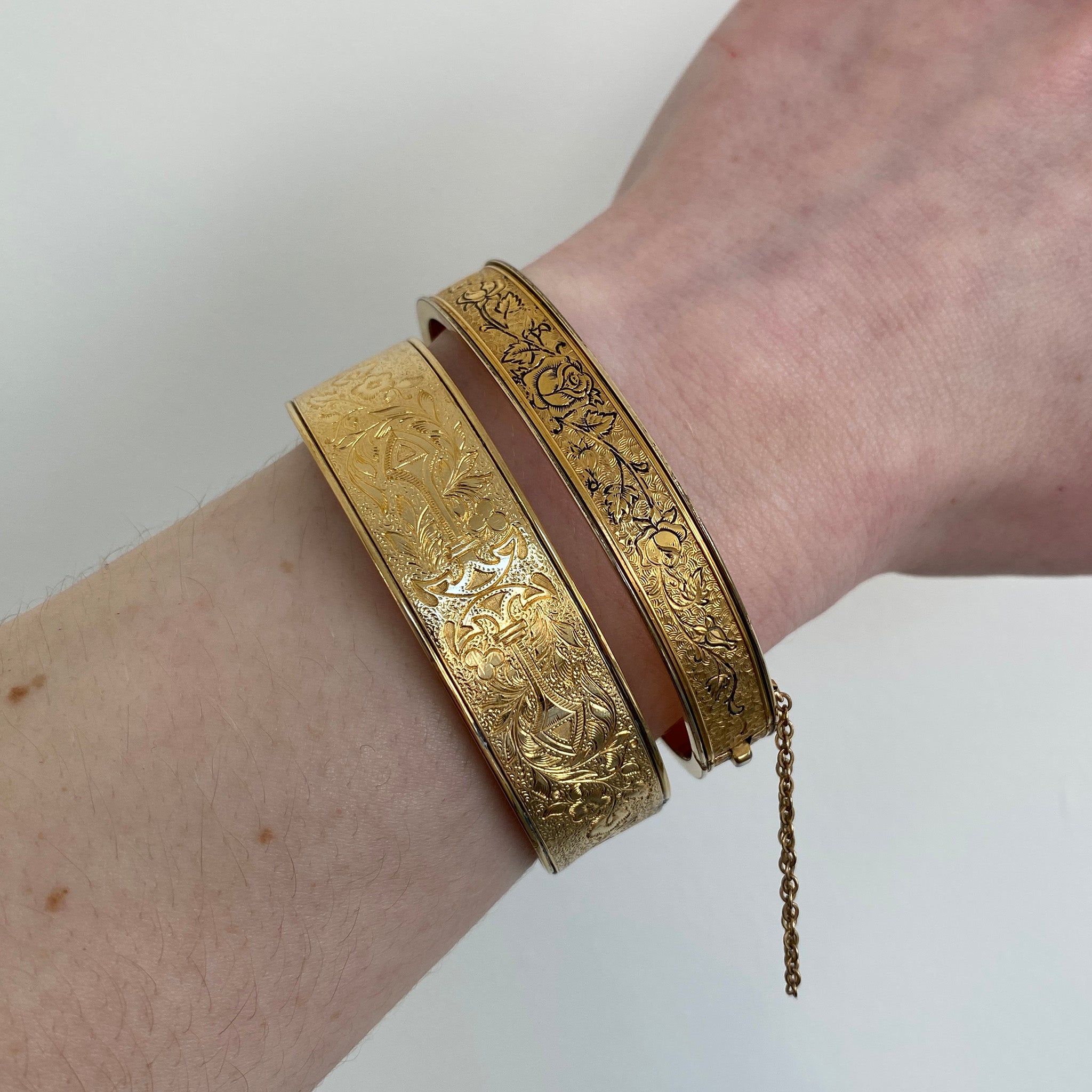 Vintage Floral Engraved Gold-Filled Bangle