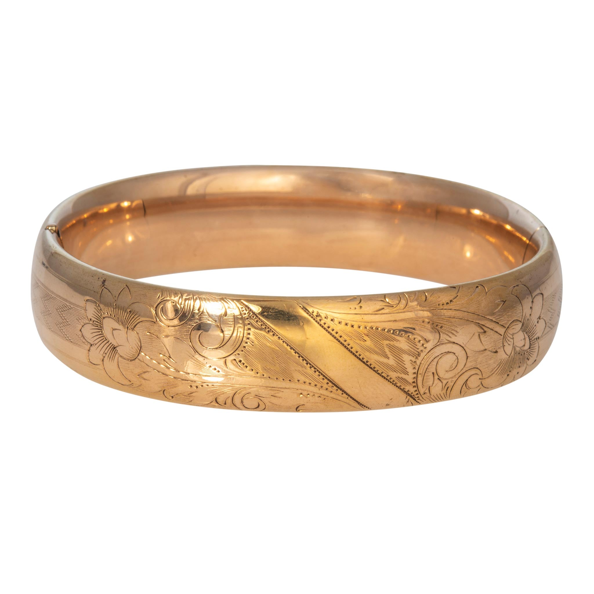 Vintage Floral Engine-Turned Gold-Filled Bangle