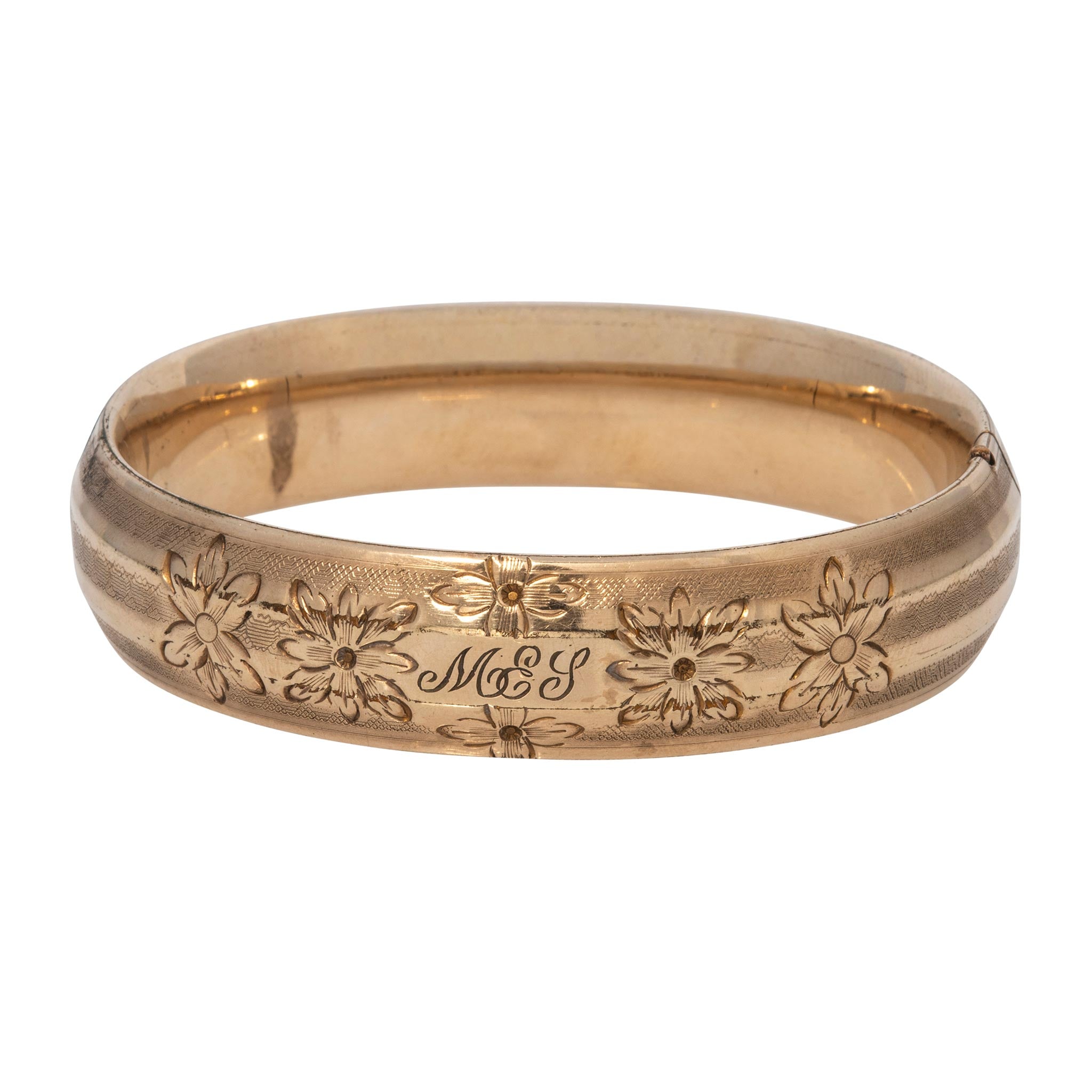 Vintage Engraved Floral Pattern Gold-Filled Bangle