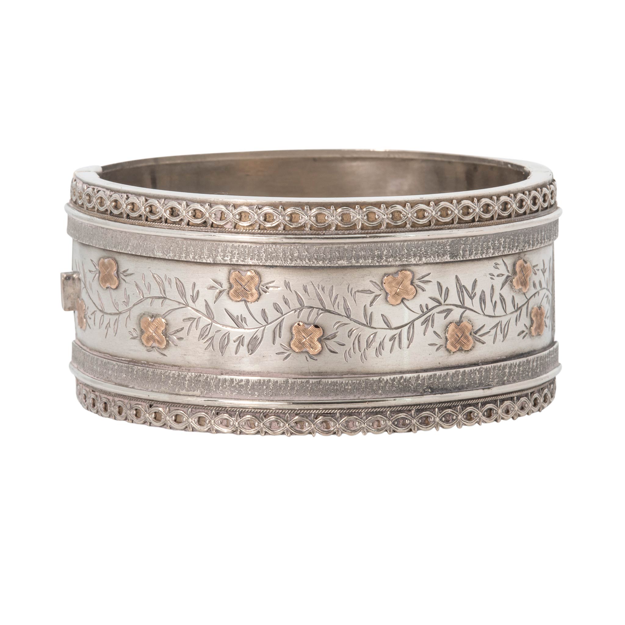 Victorian Gold Overlay Sterling Silver Wide Bangle