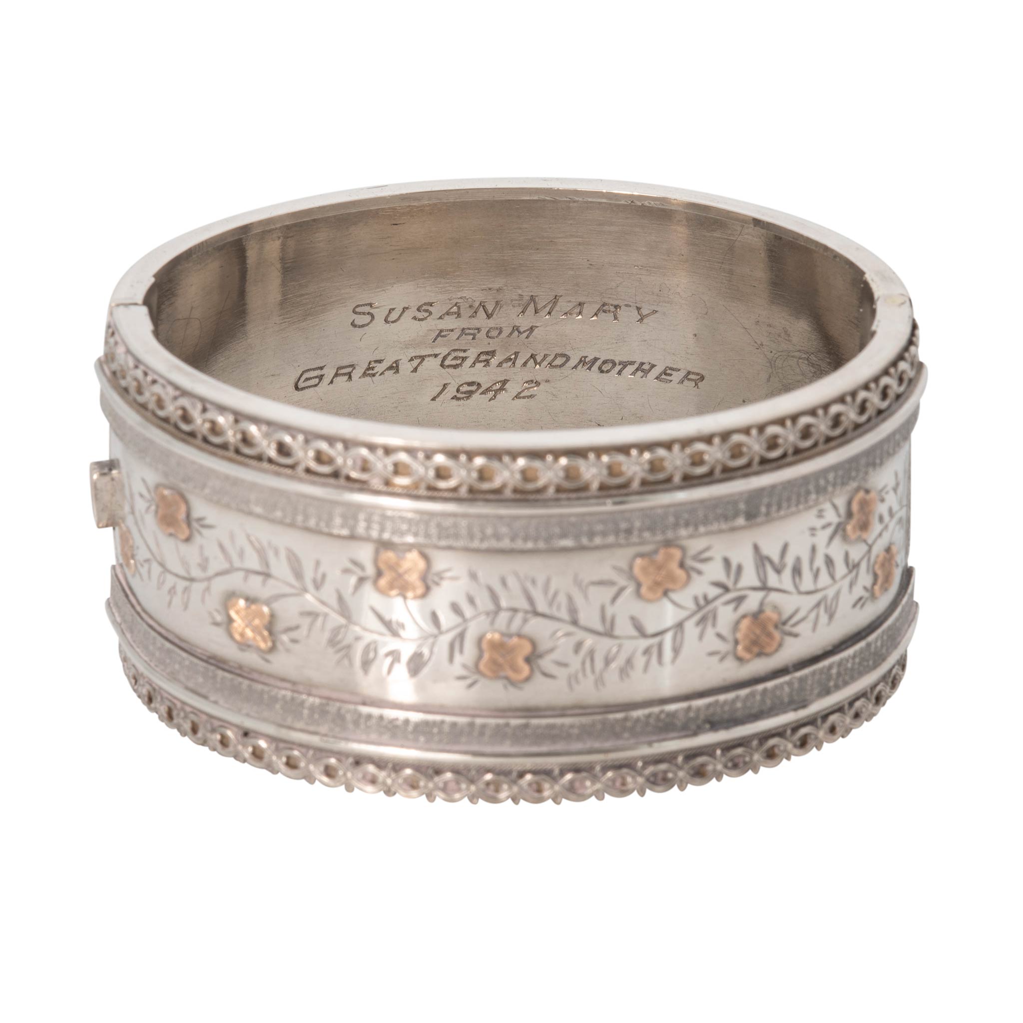 Victorian Gold Overlay Sterling Silver Wide Bangle