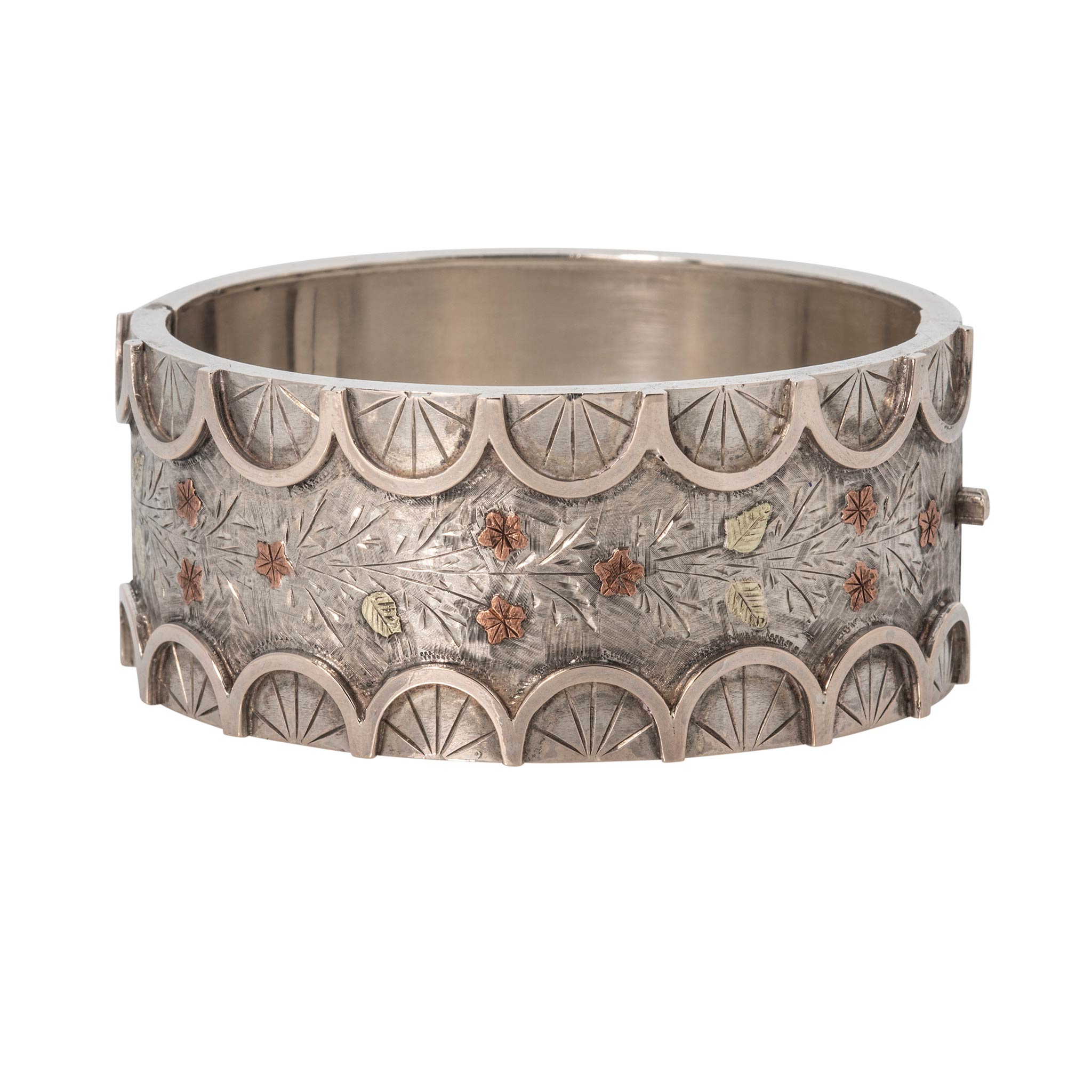 Victorian Gold Overlay Sterling Silver Wide Bangle