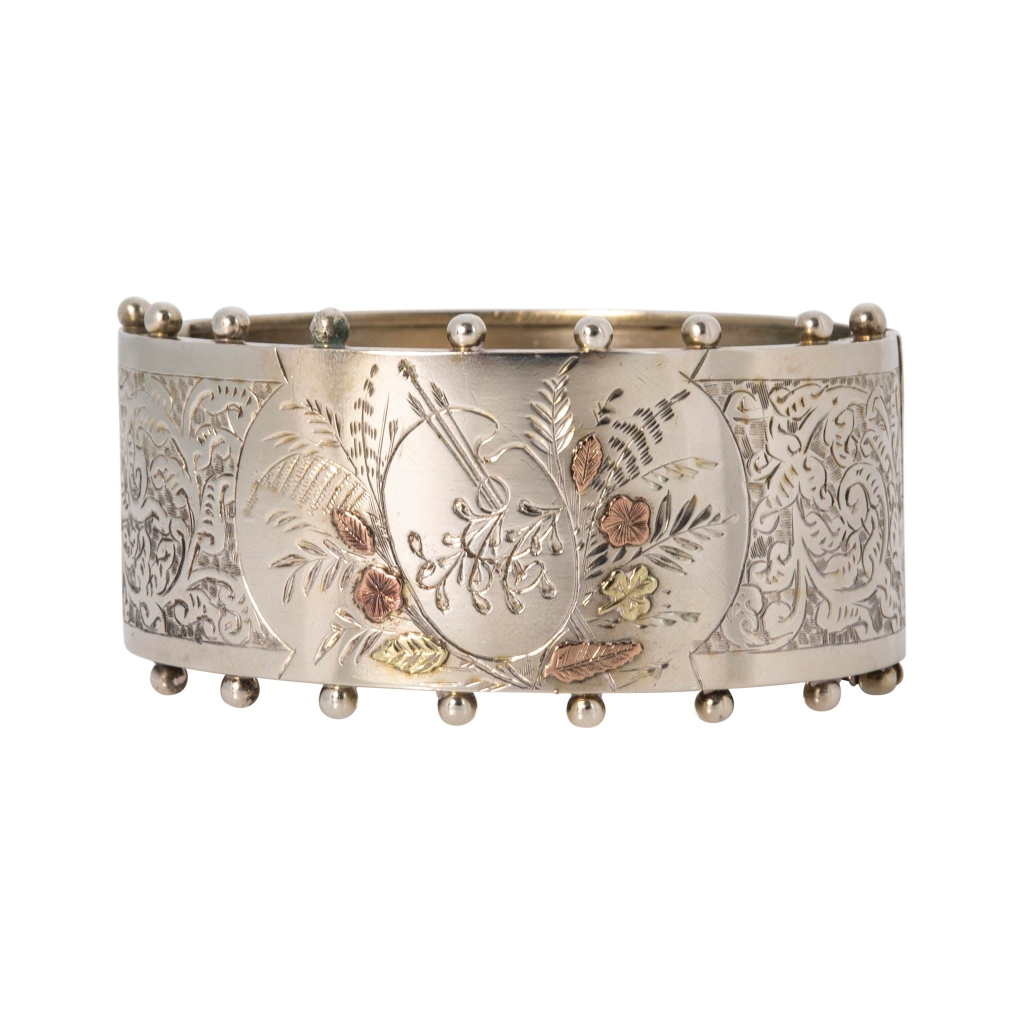 Victorian Gold Overlay Sterling Silver Wide Bangle