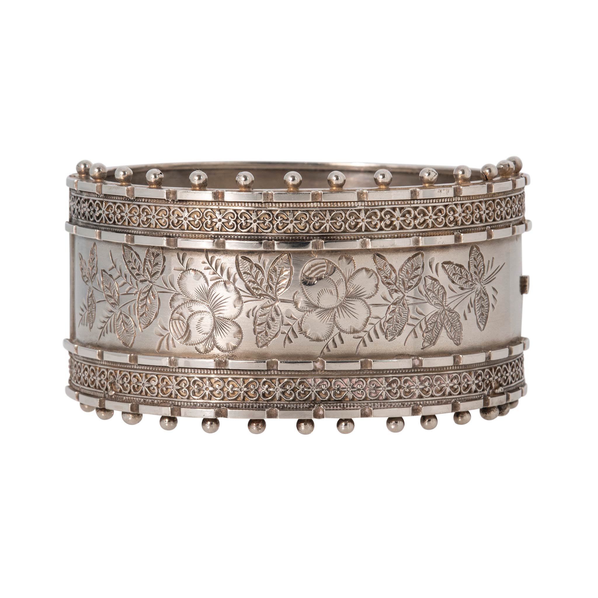 Victorian Ornate Sterling Silver Wide Bangle