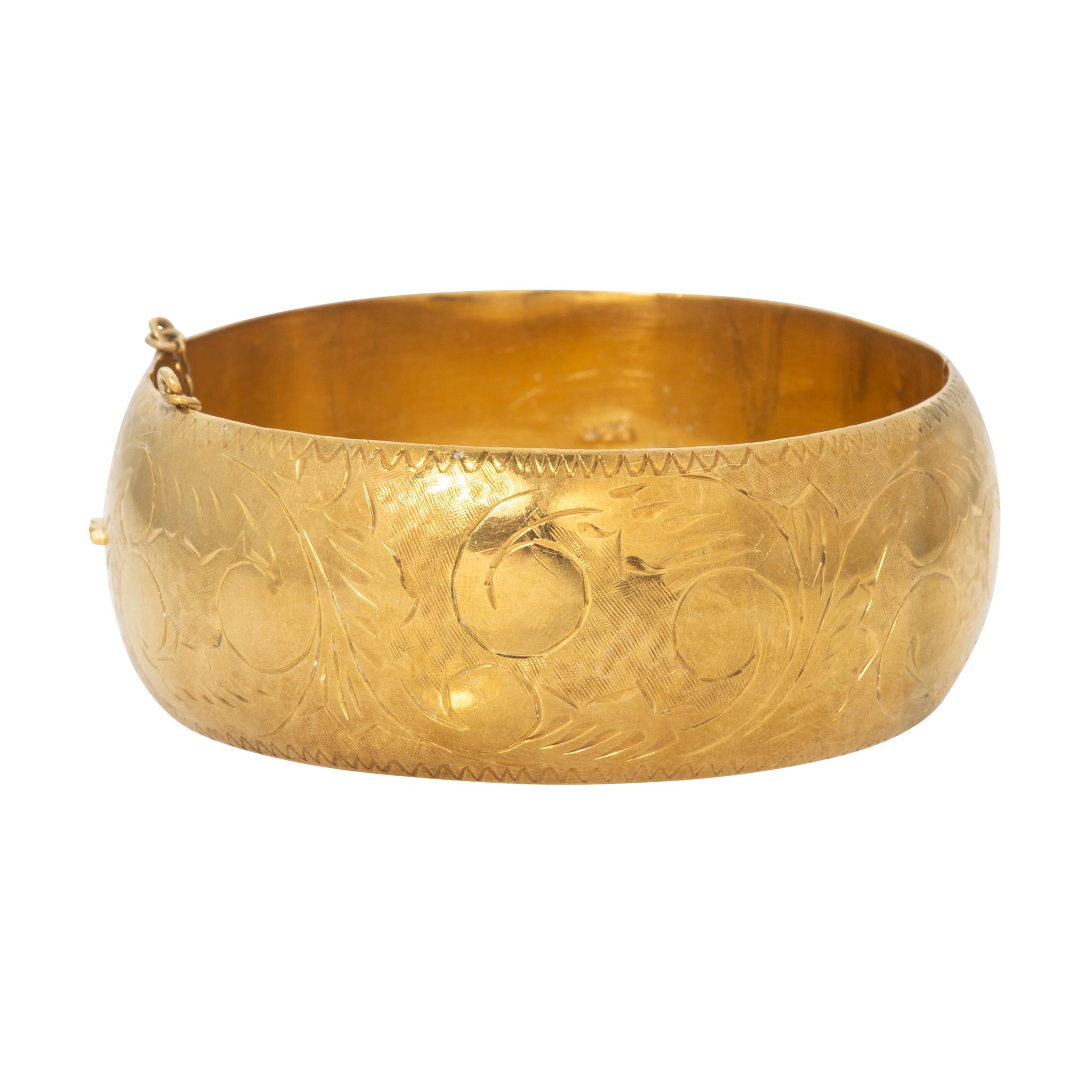 Vintage Engraved Gold Vermeil Wide Bangle
