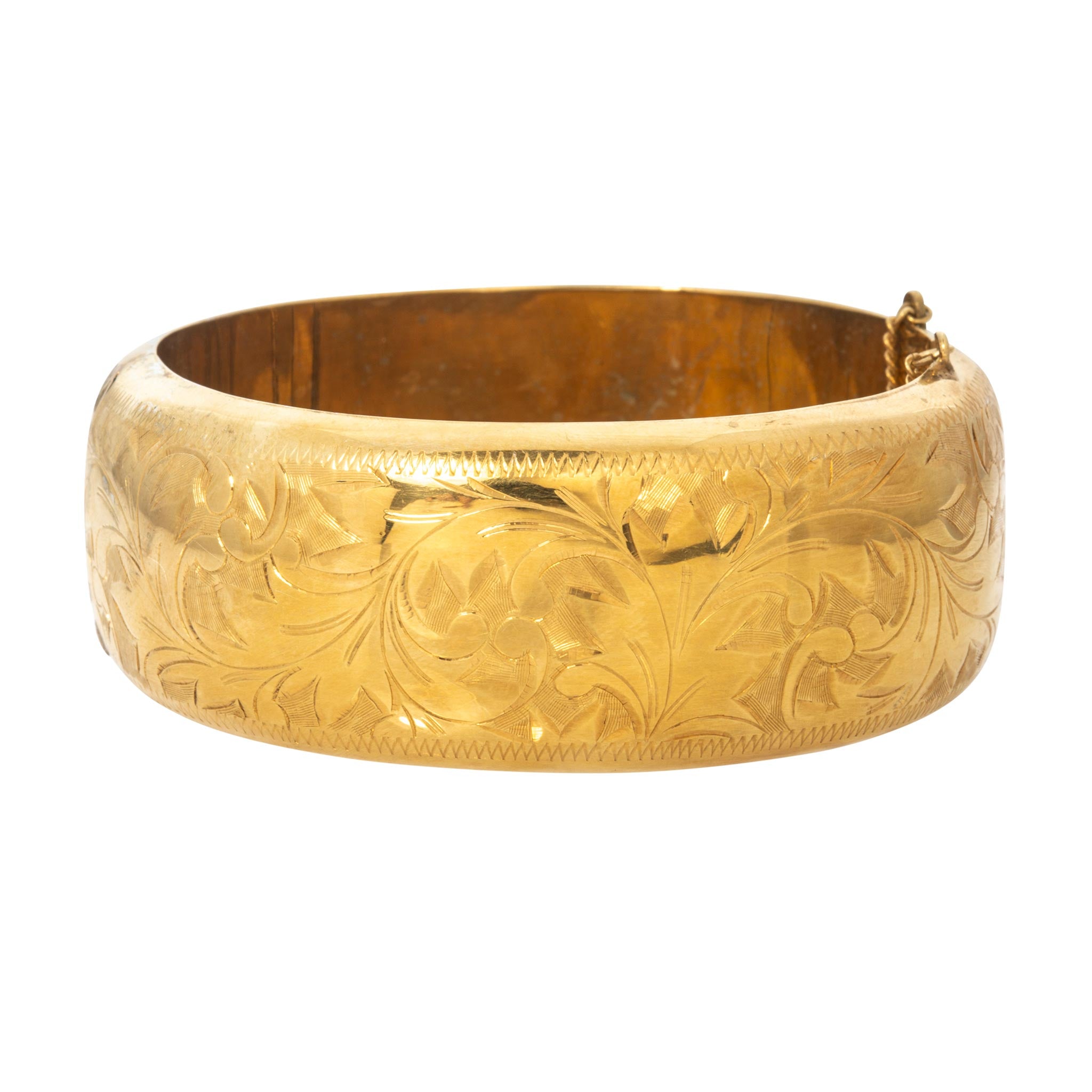 Vintage Engraved Gold Vermeil Wide Bangle