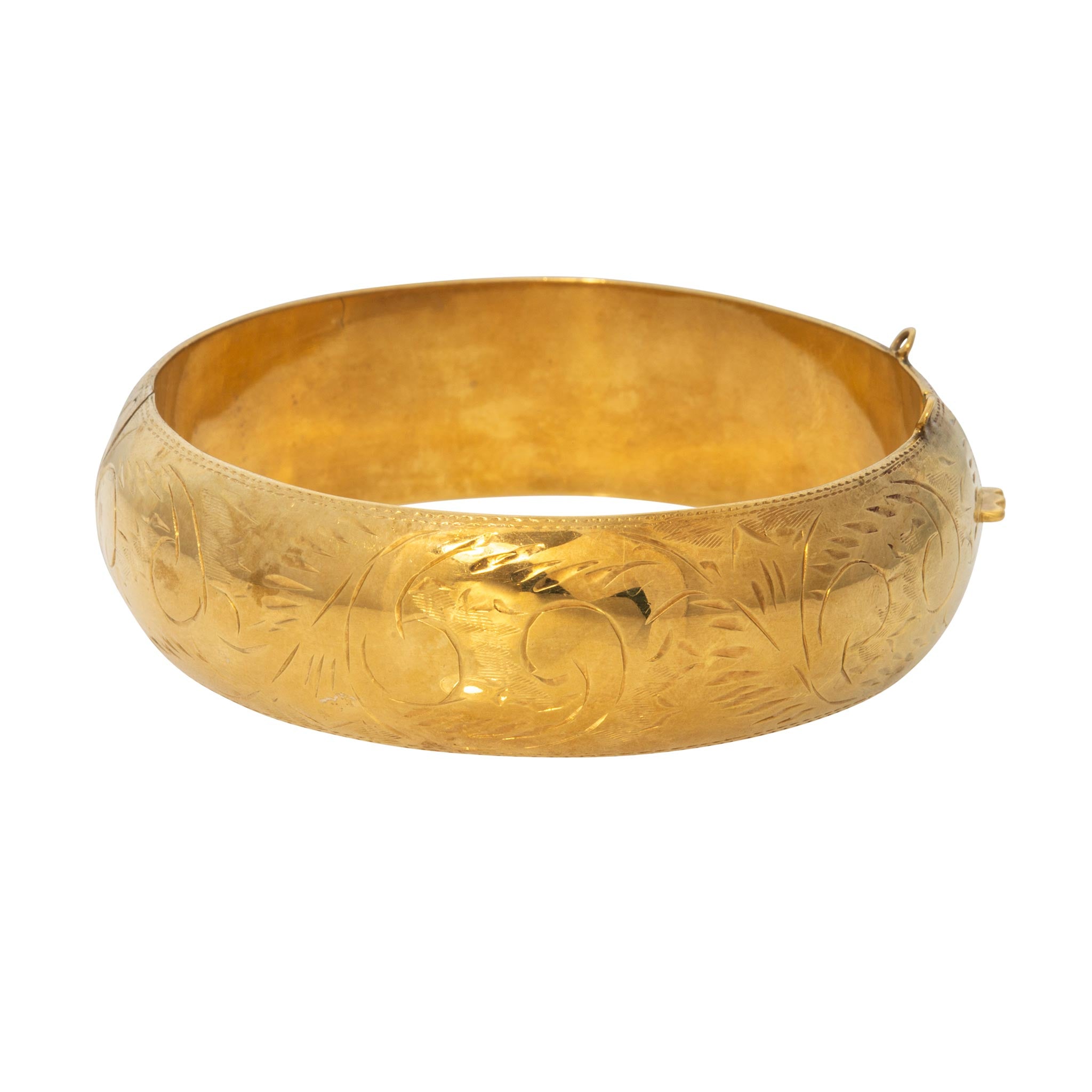 Vintage Engraved Gold Vermeil Wide Bangle