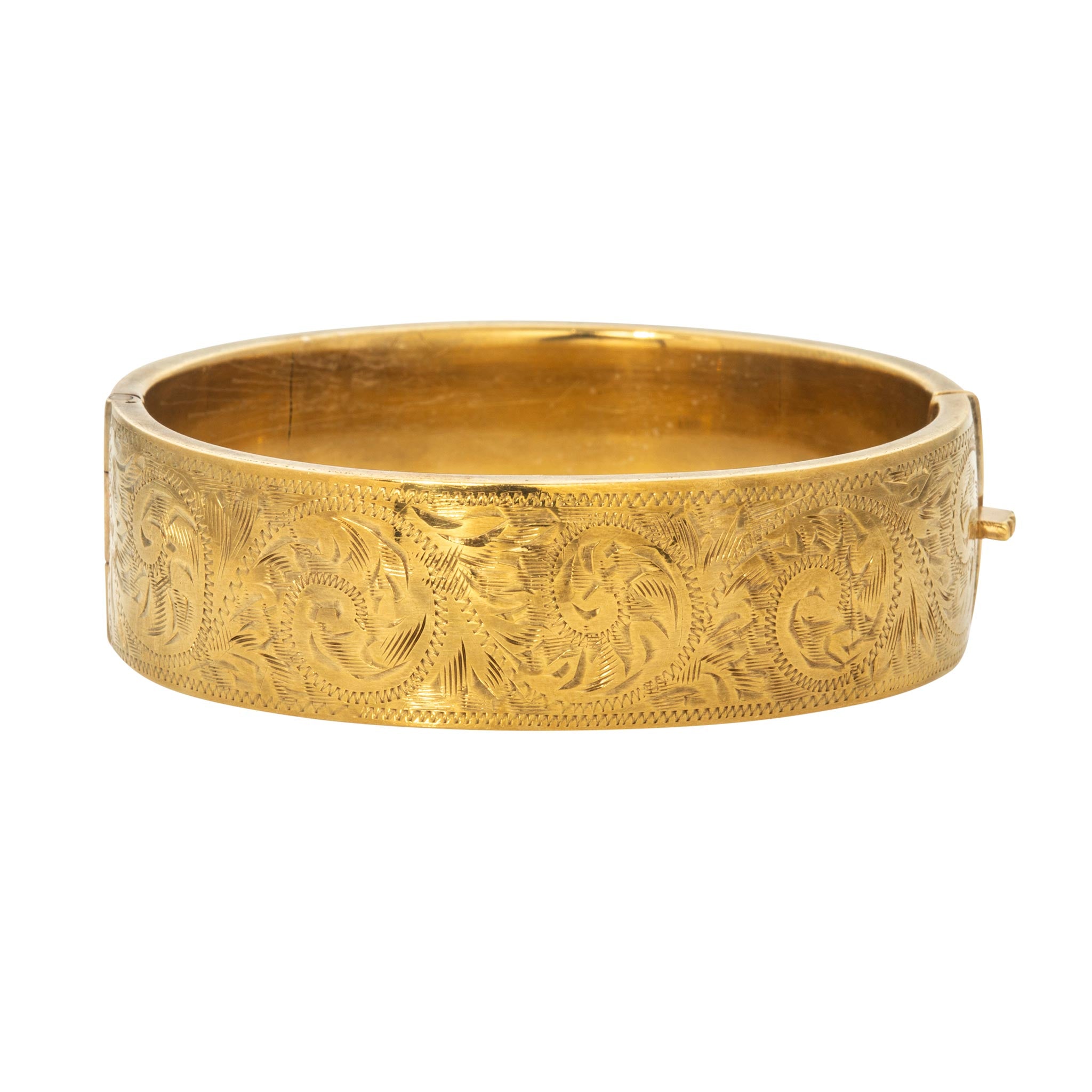 Vintage Engraved Gold Vermeil Wide Bangle
