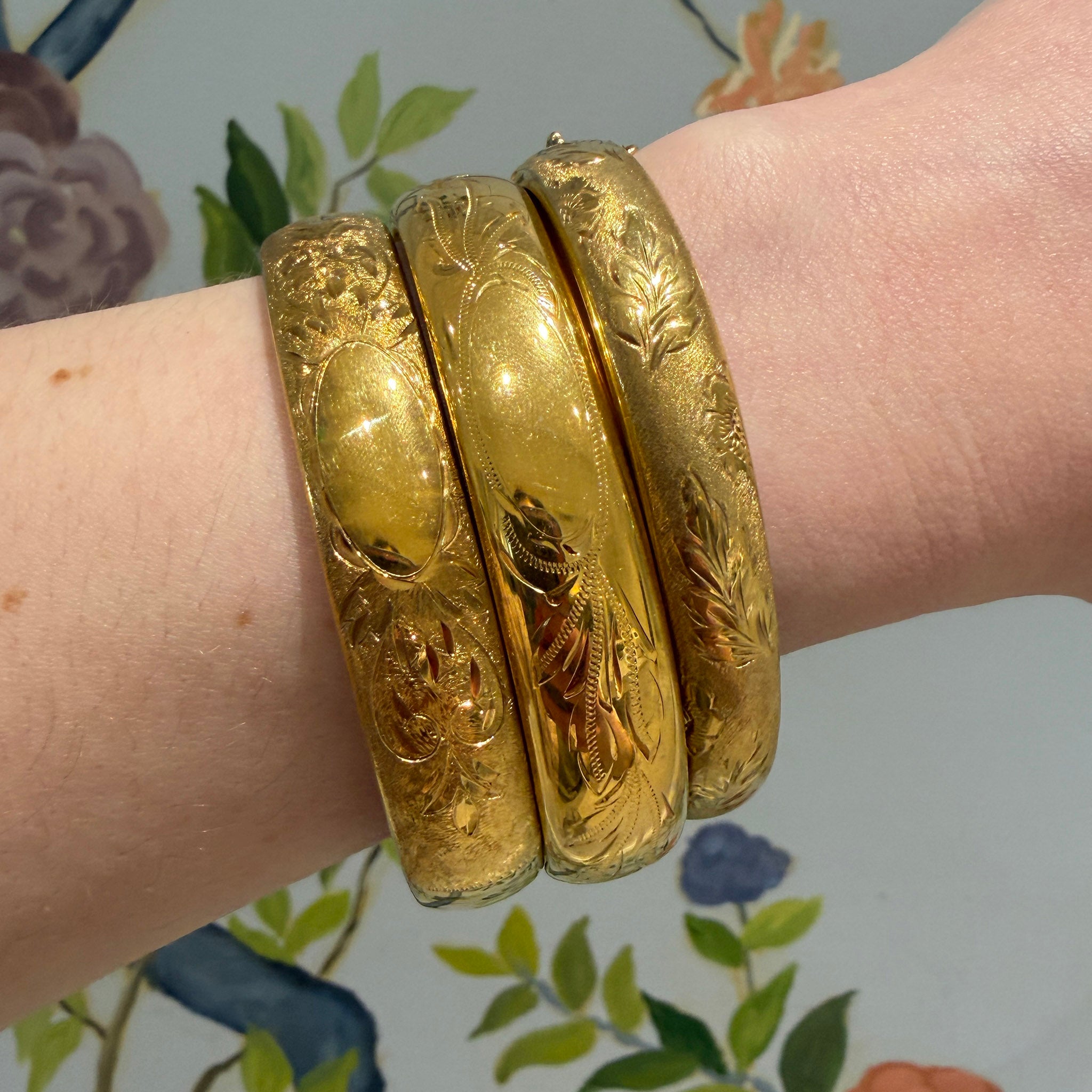Vintage Engraved Gold Vermeil Bangles
