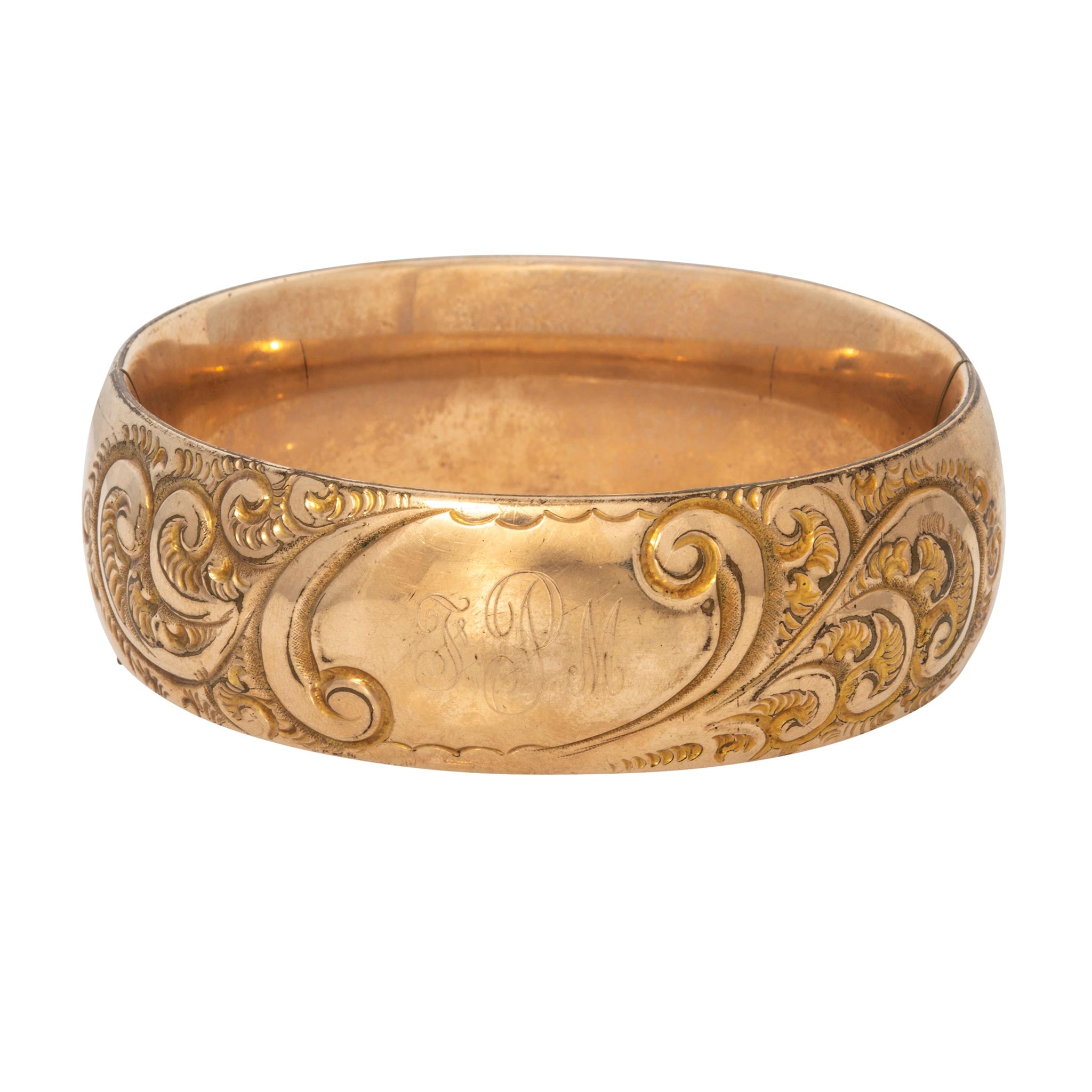 Vintage Engraved Scroll Pattern Gold-Filled Wide Bangle