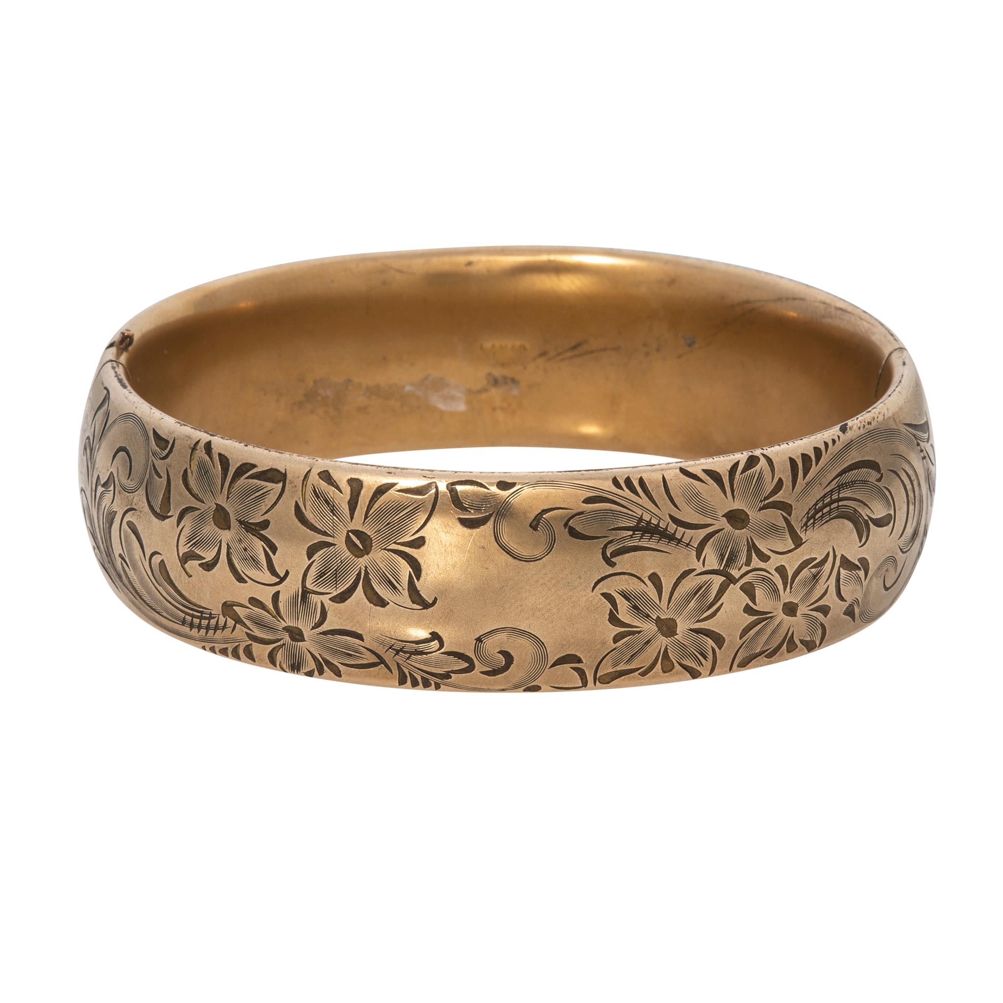 Vintage Engraved Floral Pattern Gold-Filled Bangle
