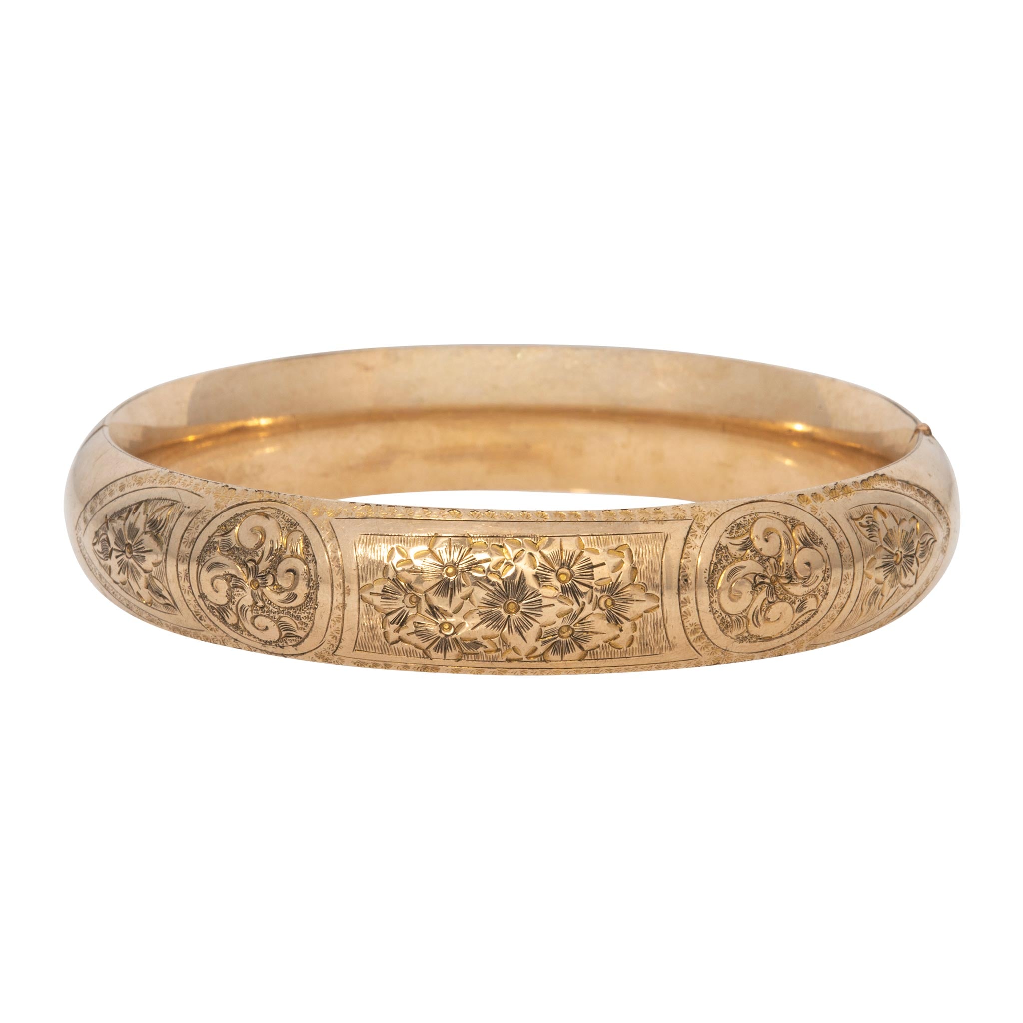 Vintage Engraved Floral Pattern Gold-Filled Bangle