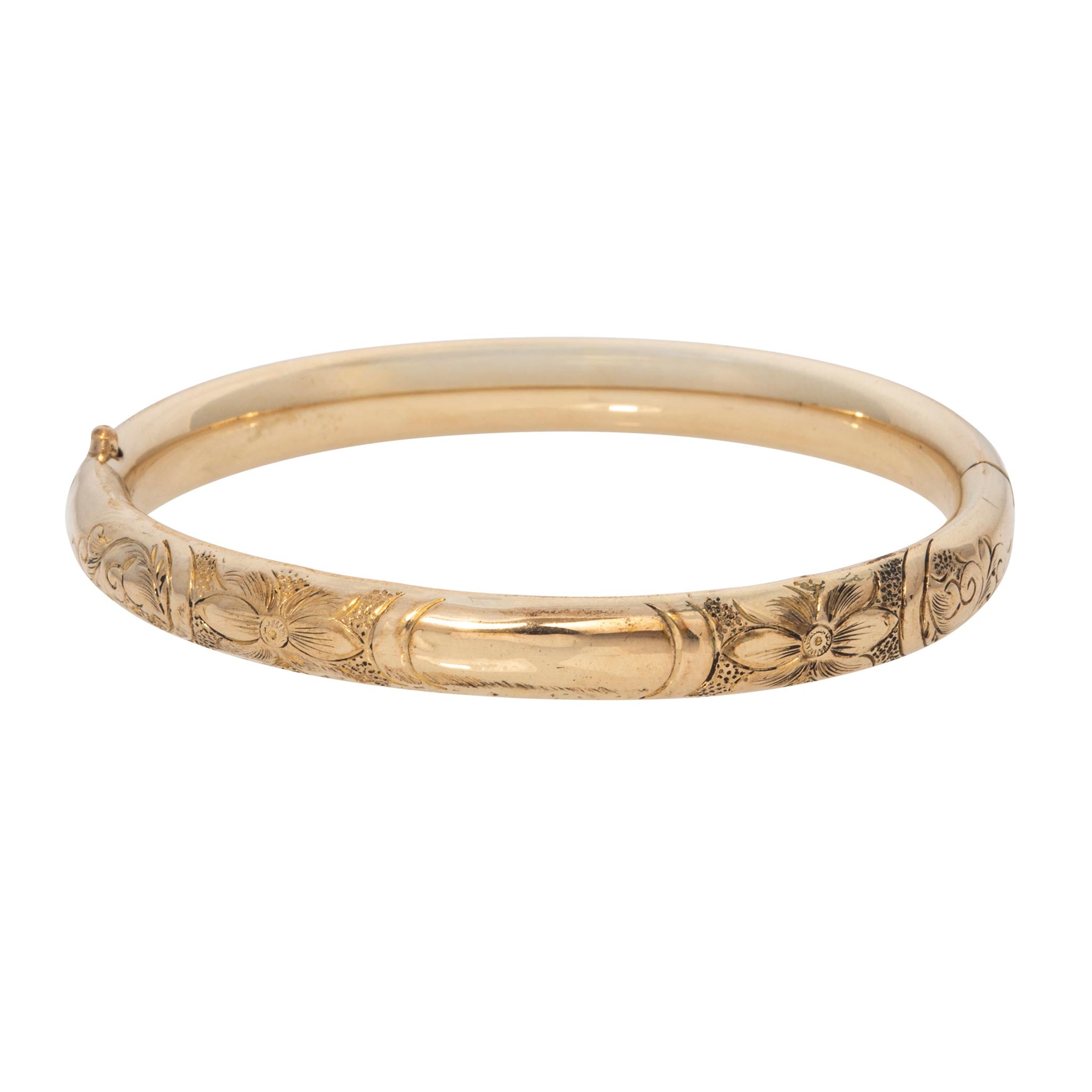 Vintage Engraved Floral Pattern Gold-Filled Bangle