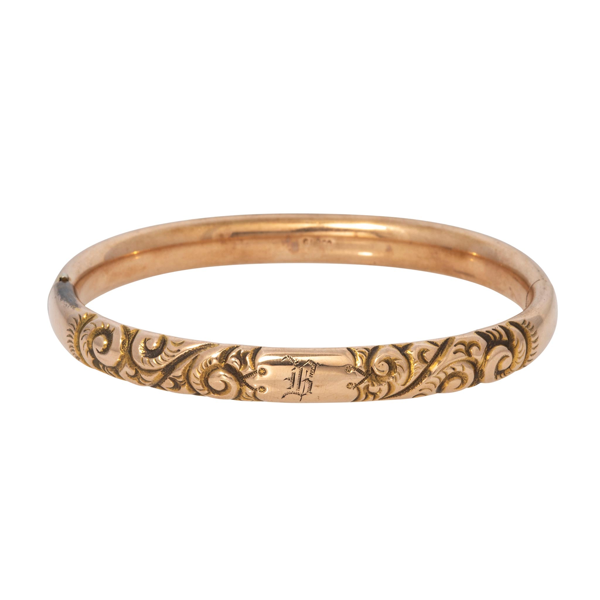 Vintage Engraved Scroll Pattern Gold-Filled Bangle
