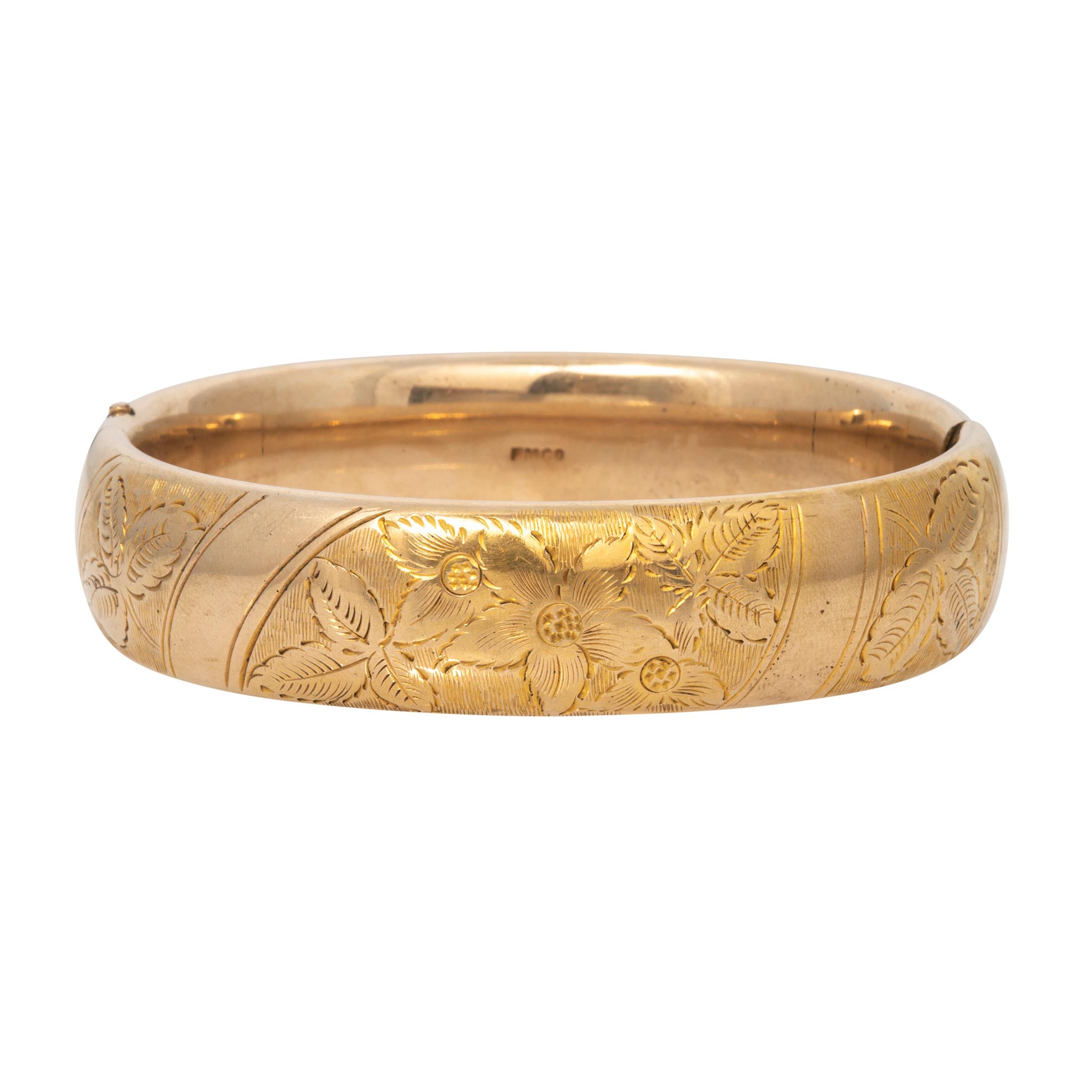 Vintage Engraved Floral Pattern Gold-Filled Bangle
