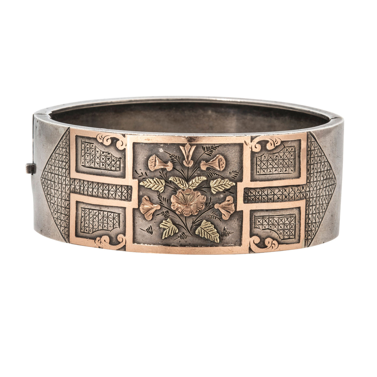 Victorian Gold Overlay Sterling Silver Wide Bangle