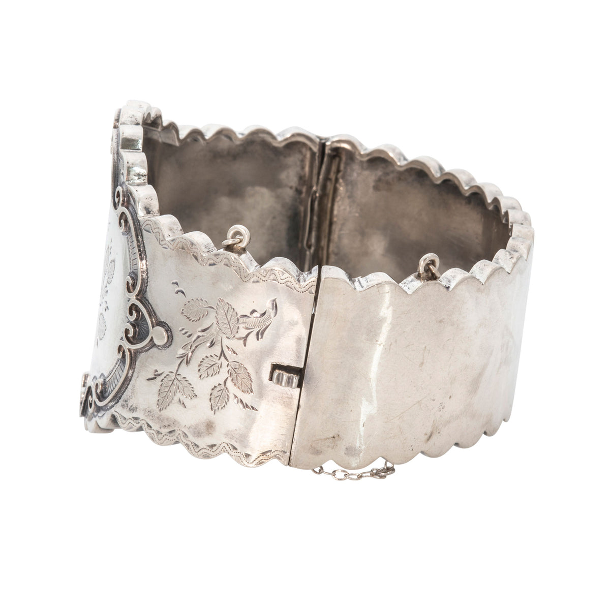 Victorian Ornate Floral Sterling Silver Wide Bangle