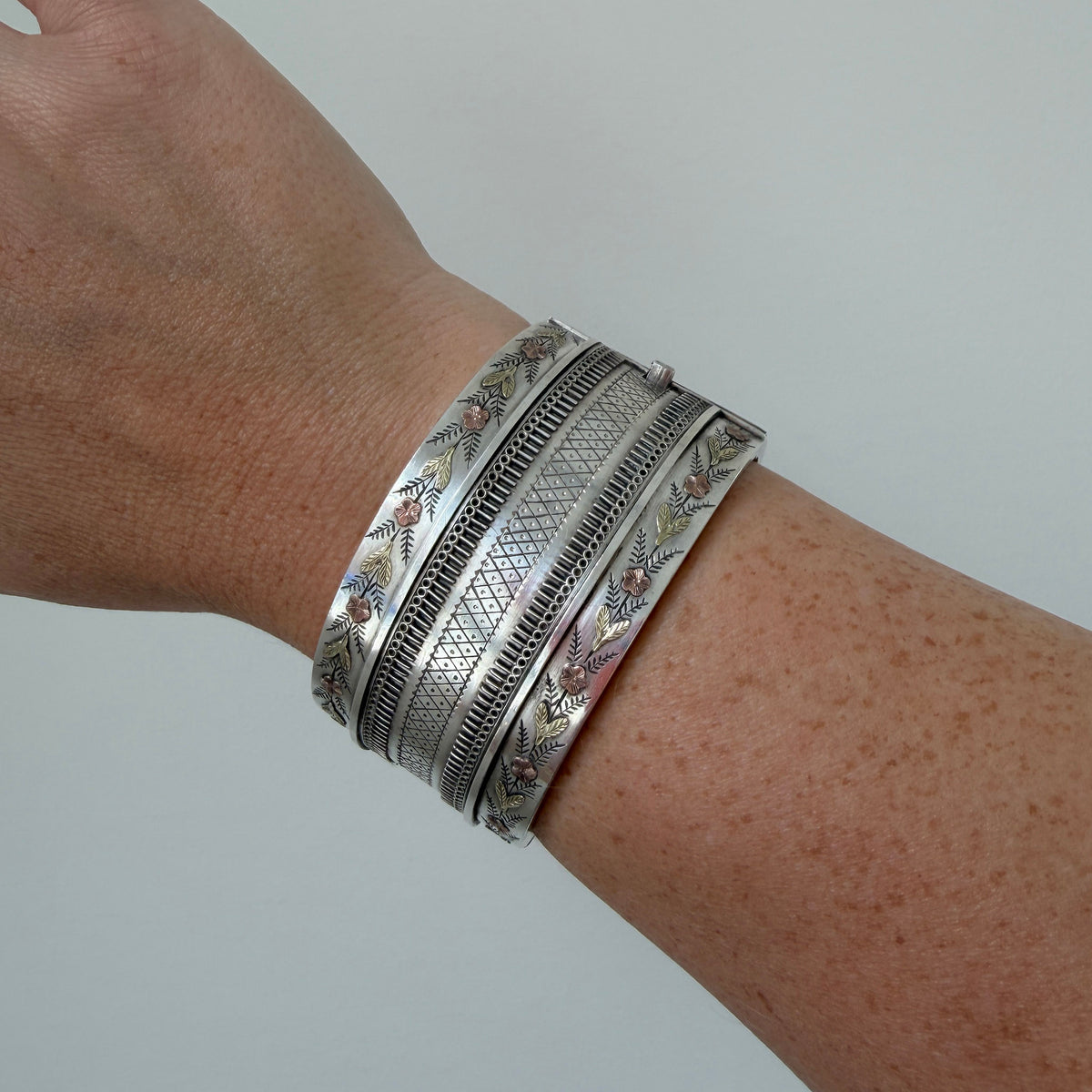 Victorian Gold Overlay Sterling Silver Wide Bangle